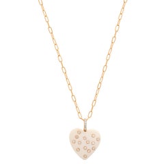 Samira 13 Diamond Bezel Carved Bone Heart Pendant 18k Paperclip Chain Necklace