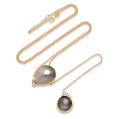 Samira 13 Double Mabe Pearl and Diamond 18 Karat Y Necklace
