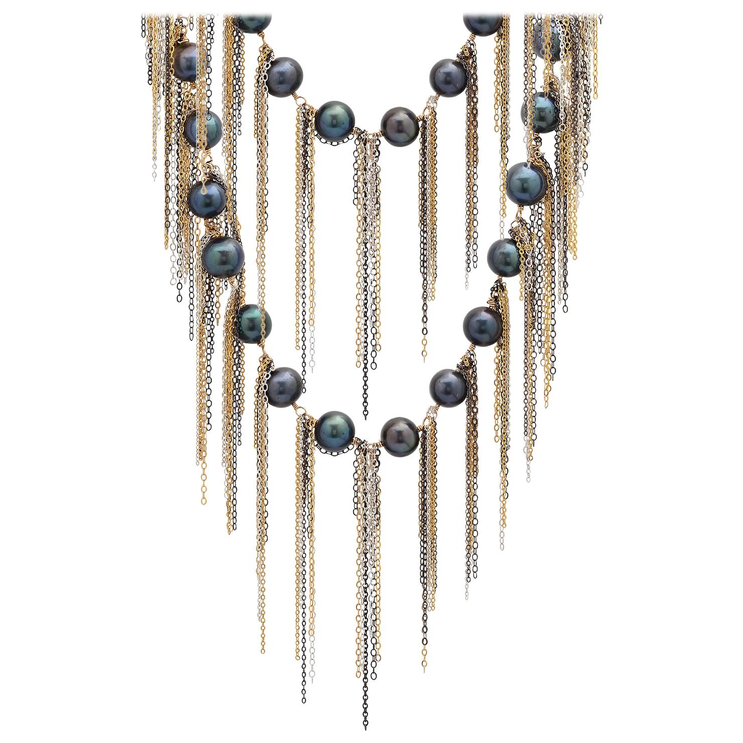 Samira 13 Ink Freshwater Pearl Fringe Layered Necklace For Sale