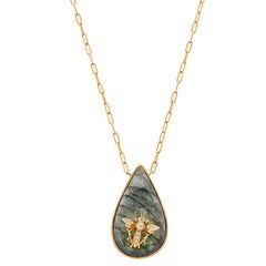 Samira 13 Labradorite Diamond Dragonfly Pendant 18k Paperclip Chain Necklace