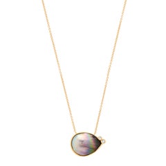 Samira 13 Mabe Pearl and Diamond 18 Karat Gold Necklace