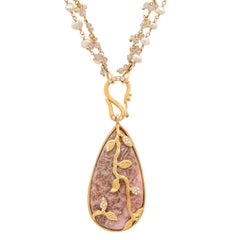 Samira 13 Pink Agate Diamond Vine 18k Pendant Labradorite Multi Chain Necklace