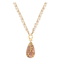 Samira 13 Pink Agate Diamond Vine 18k Pendant Labradorite Multi Chain Necklace