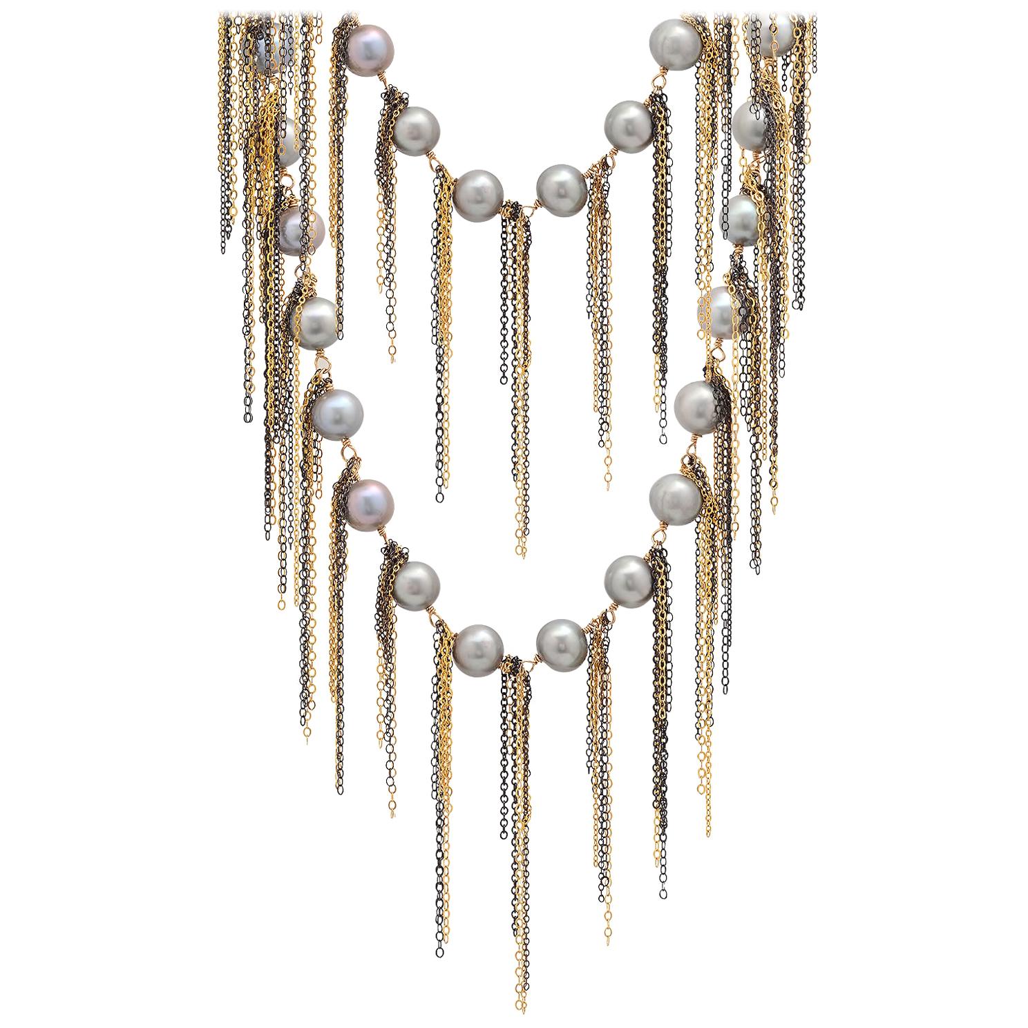 Samira 13 Silver Freshwater Pearl Fringe Layering Necklace For Sale