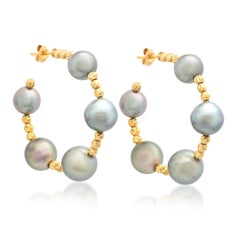 Samira 13 Tahitian Pearl 18 Karat Yellow Gold Facetted Bead Hoop Earrings