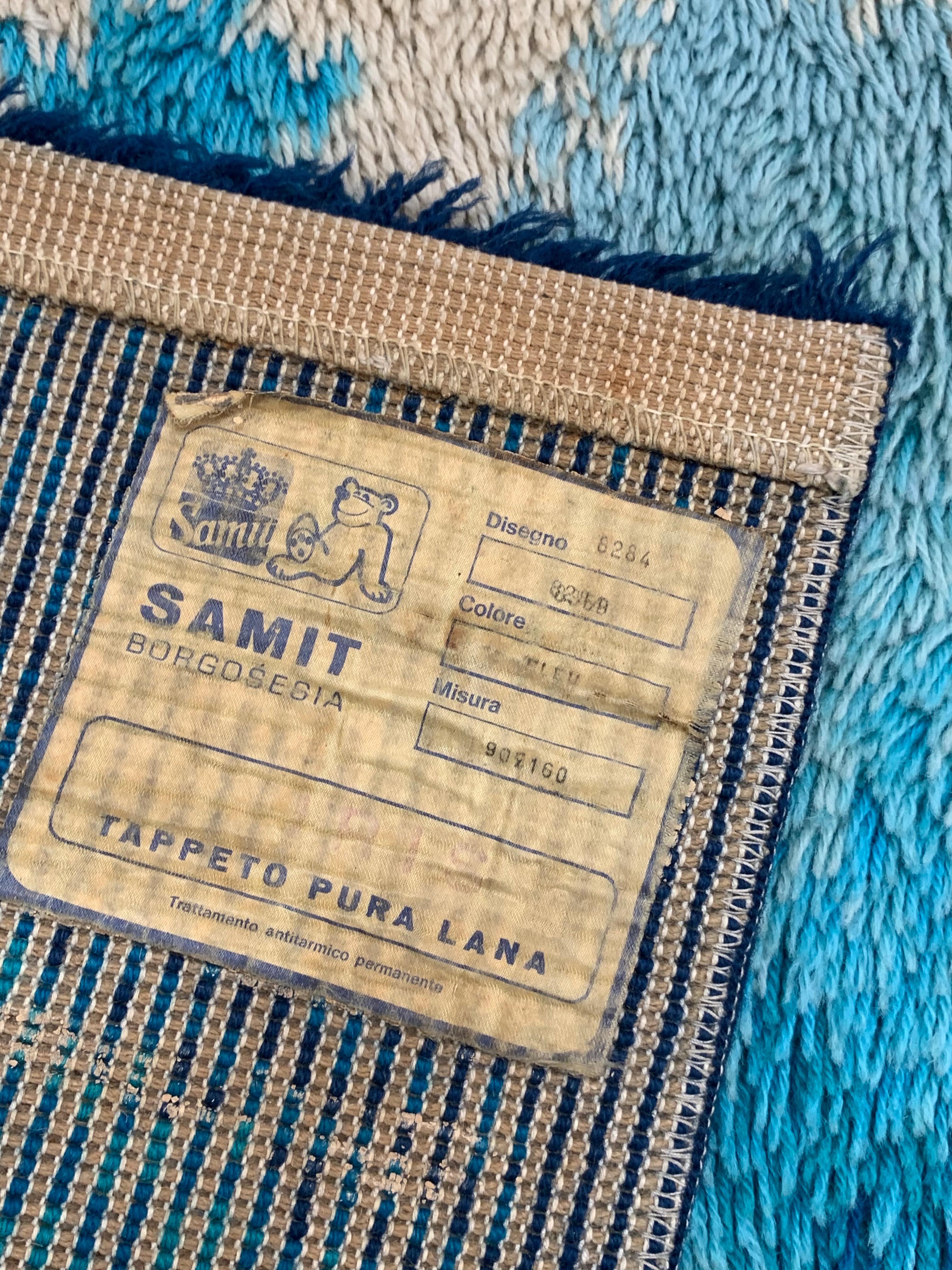 Samit Borgosesia Midcentury Blue and White Virgin Wool Italian Carpet, 1970s For Sale 1