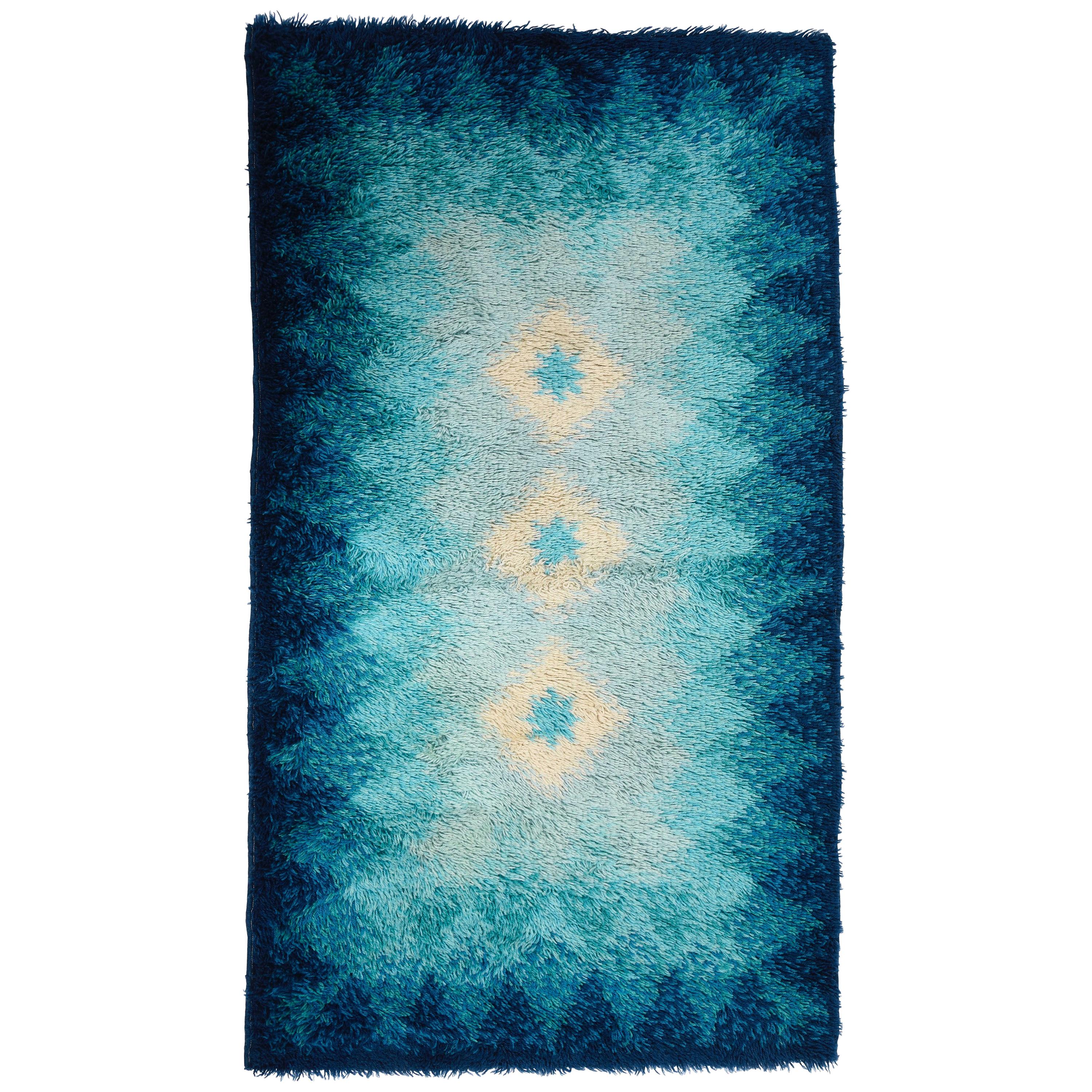 Blauer und weißer italienischer Samit Borgosesia-Teppich aus Schurwolle aus der Jahrhundertmitte, 1970er Jahre