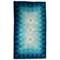 Alfombra italiana de lana virgen azul y blanca de mediados de siglo Samit Borgosesia, años 70