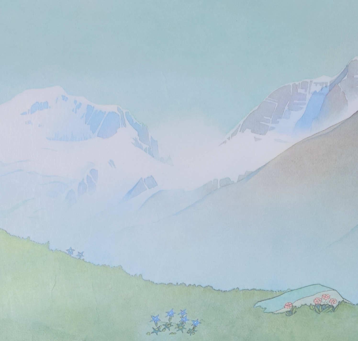 'L'alliance de l'homme et de la montagne', cartel original de esquí de Samivel - Landscape Print Azul de Samivel Paul Gayet-Tancrède 