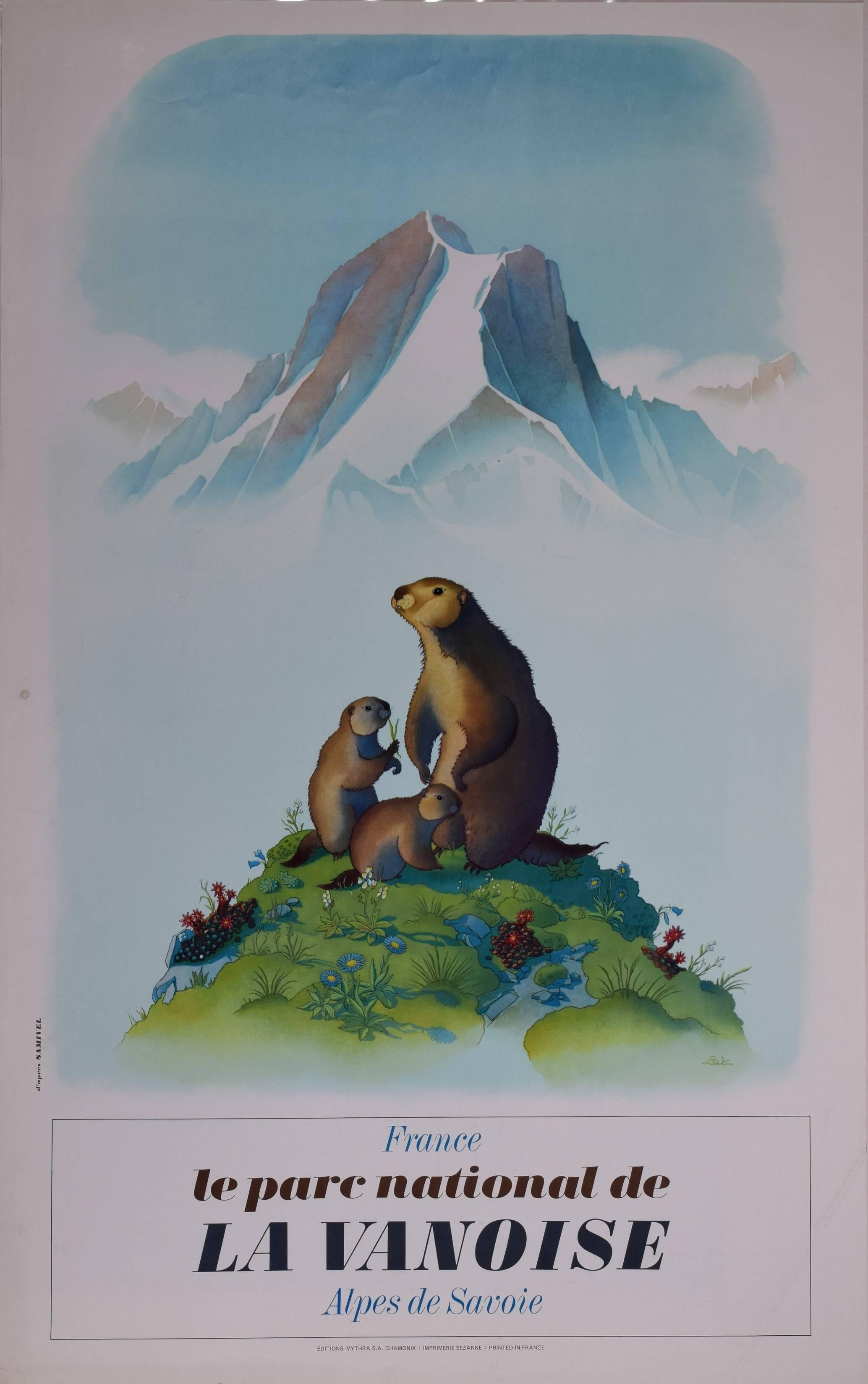 Samivel Paul Gayet-Tancrède  Landscape Print - Samivel - Original Ski Poster: Le Parc Nationalle de la Vanoise Savoie Marmot