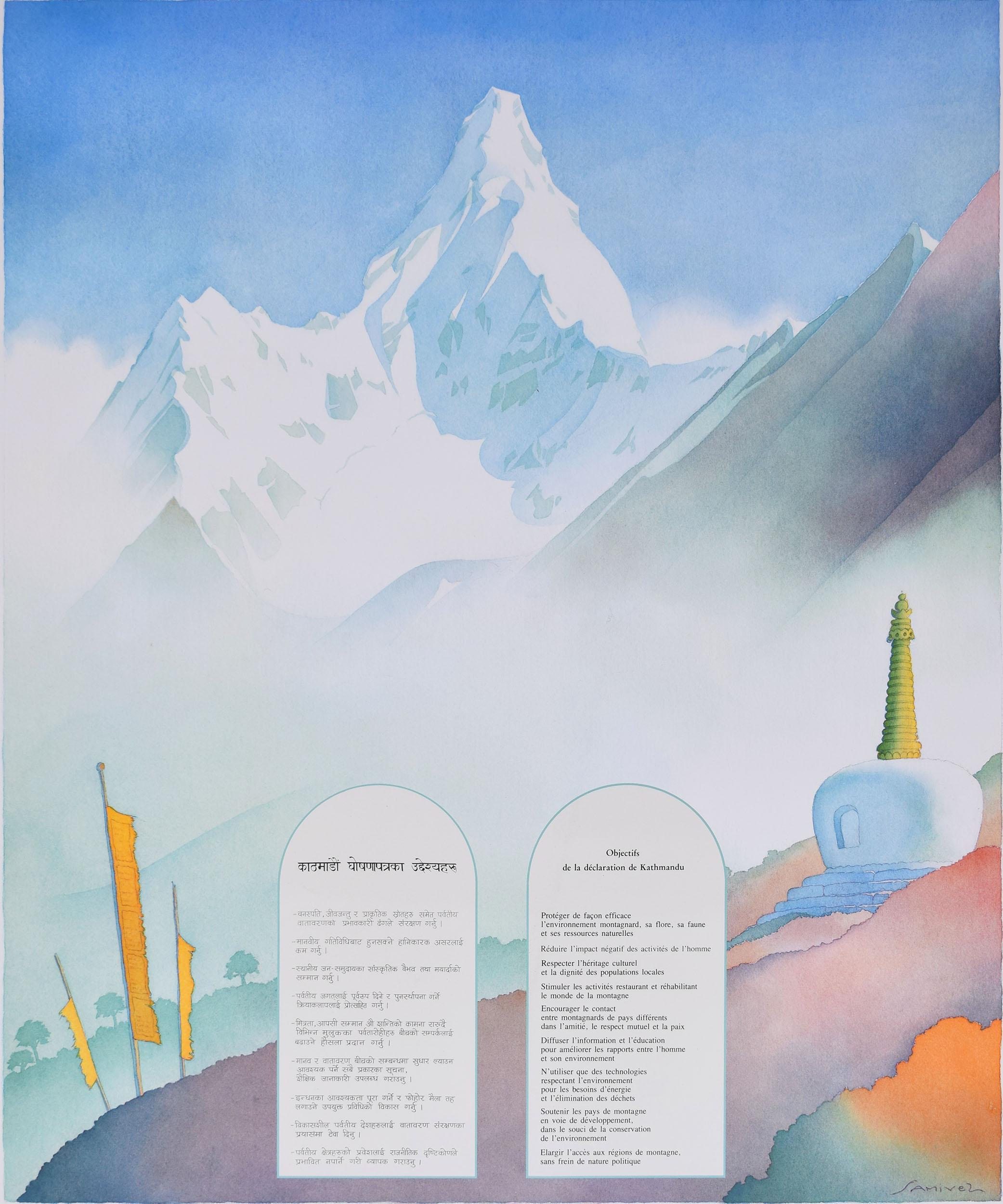 Samivel Objectives of the Kathmandu Declaration Original Poster de Himalayas  - Print by Samivel Paul Gayet-Tancrède 