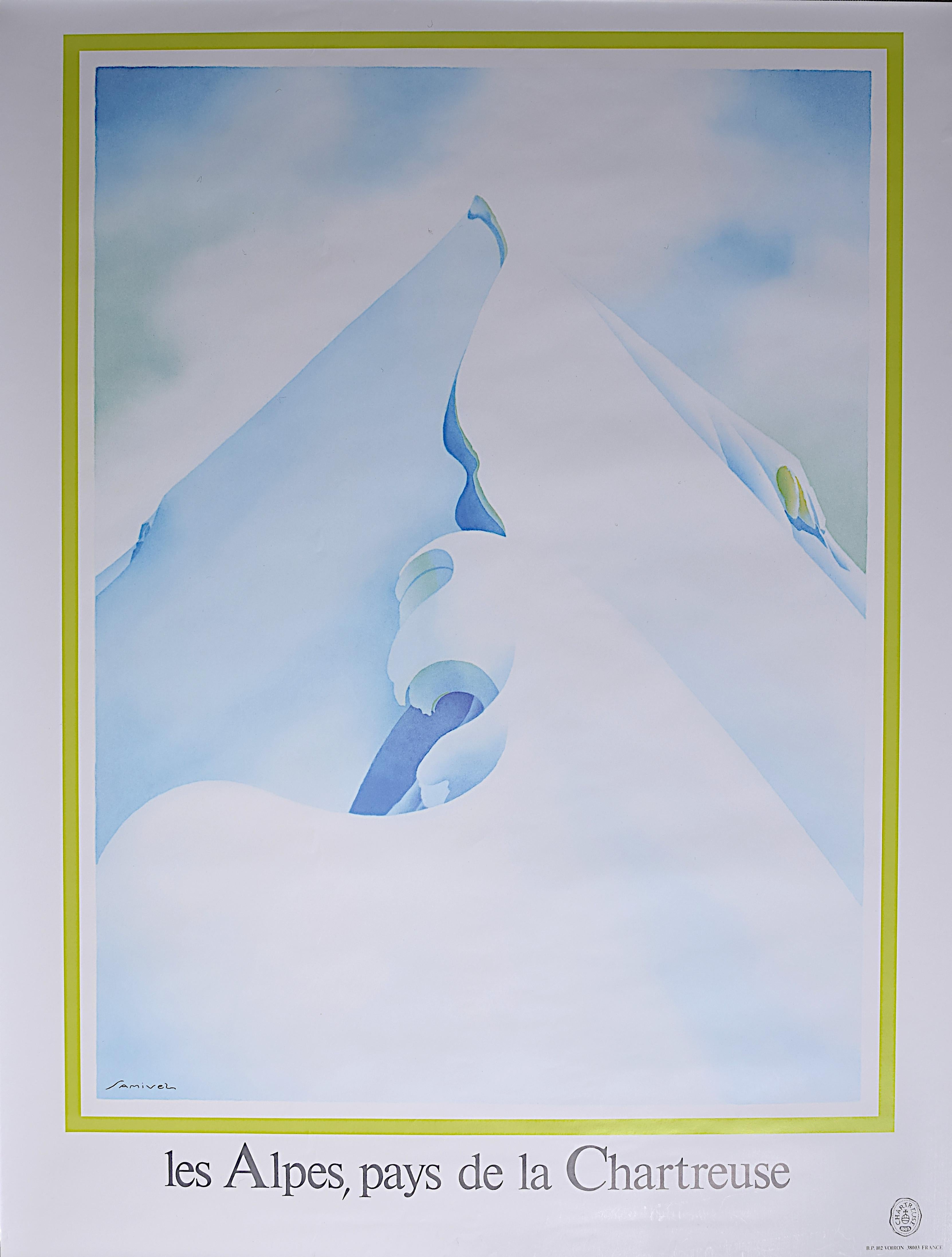 Samivel Paul Gayet-Tancrède  Landscape Print - Samivel original vintage poster Les Alps Pays de Chartreuse France Skiing Spirit
