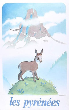 Samivel original vintage Ski Poster Les Pyrénées Frankreich
