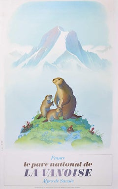Samivel Vanoise Savoie Frankreich Originales Vintage-Skiplakat Marmot, Marmot