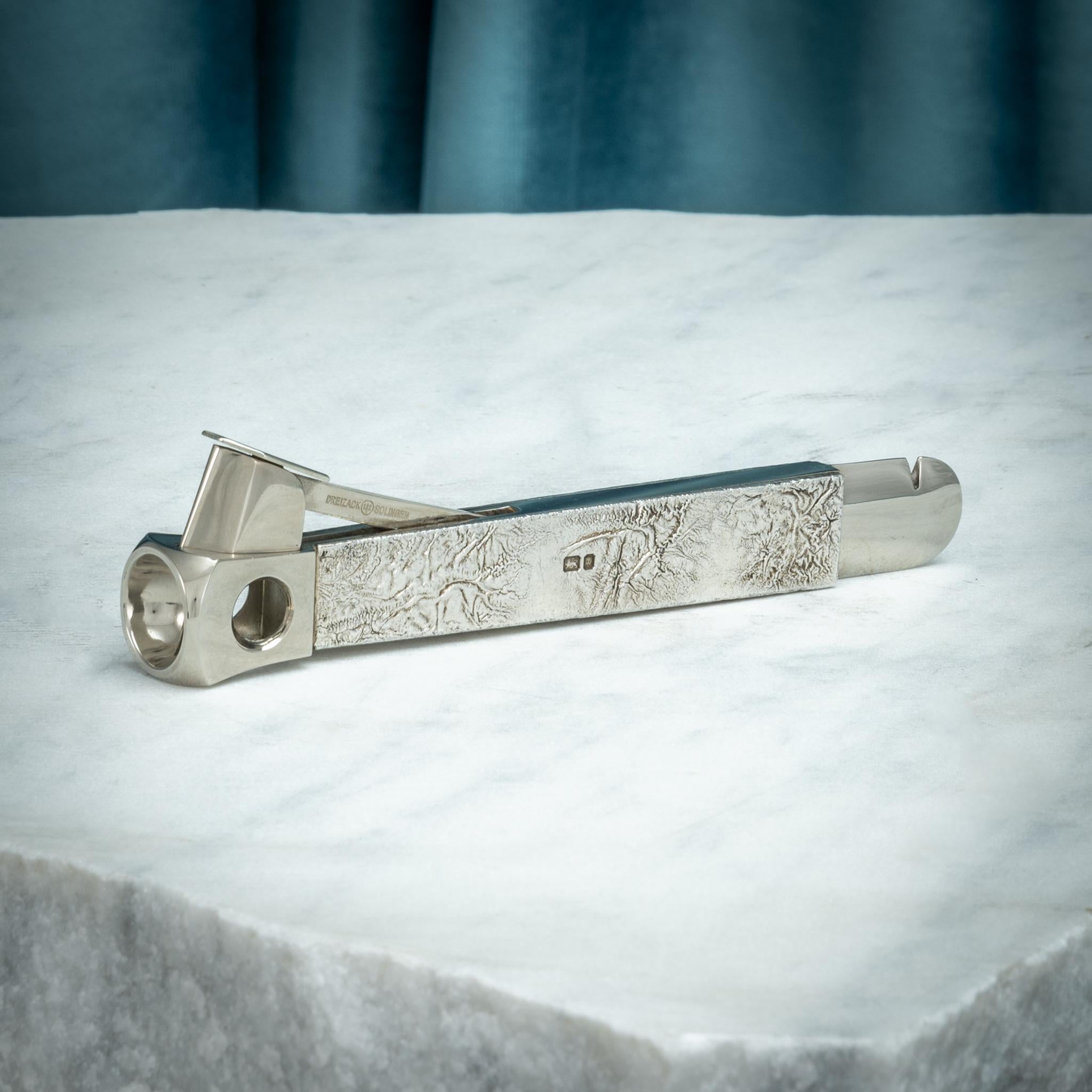 European Samorodok Sterling Silver Cigar Cutter, Hallmarked, London 1977