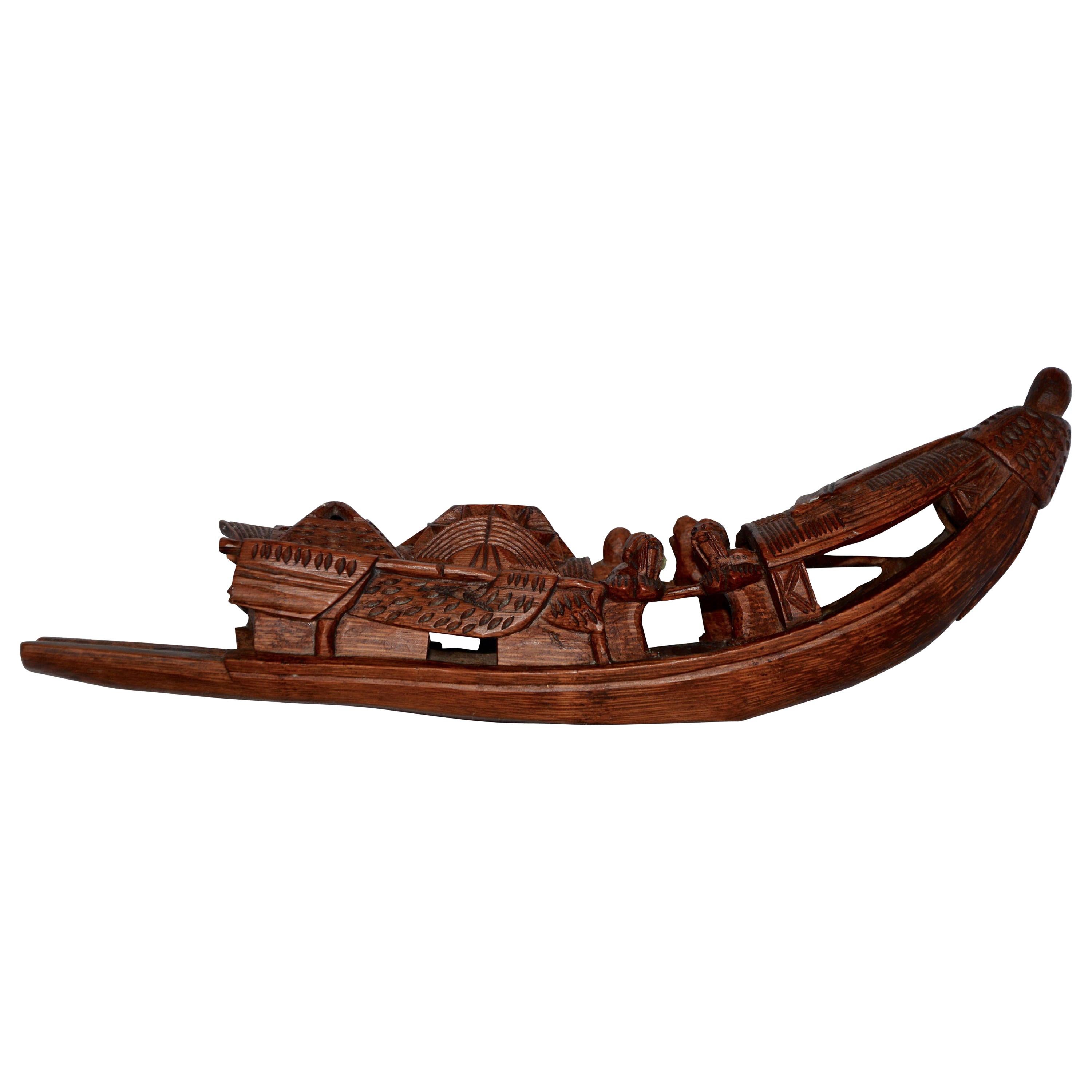 Sampan Incense Burner in Teak For Sale