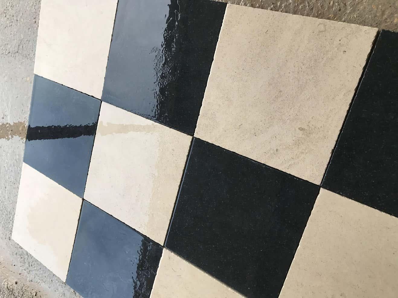 French Sample Black and White Bluestone and Marble Flooring For Sale