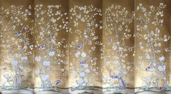 Sample for Chinoiserie Panels Hand Painted Wallpaper on Gold Metallic 12"x 16"