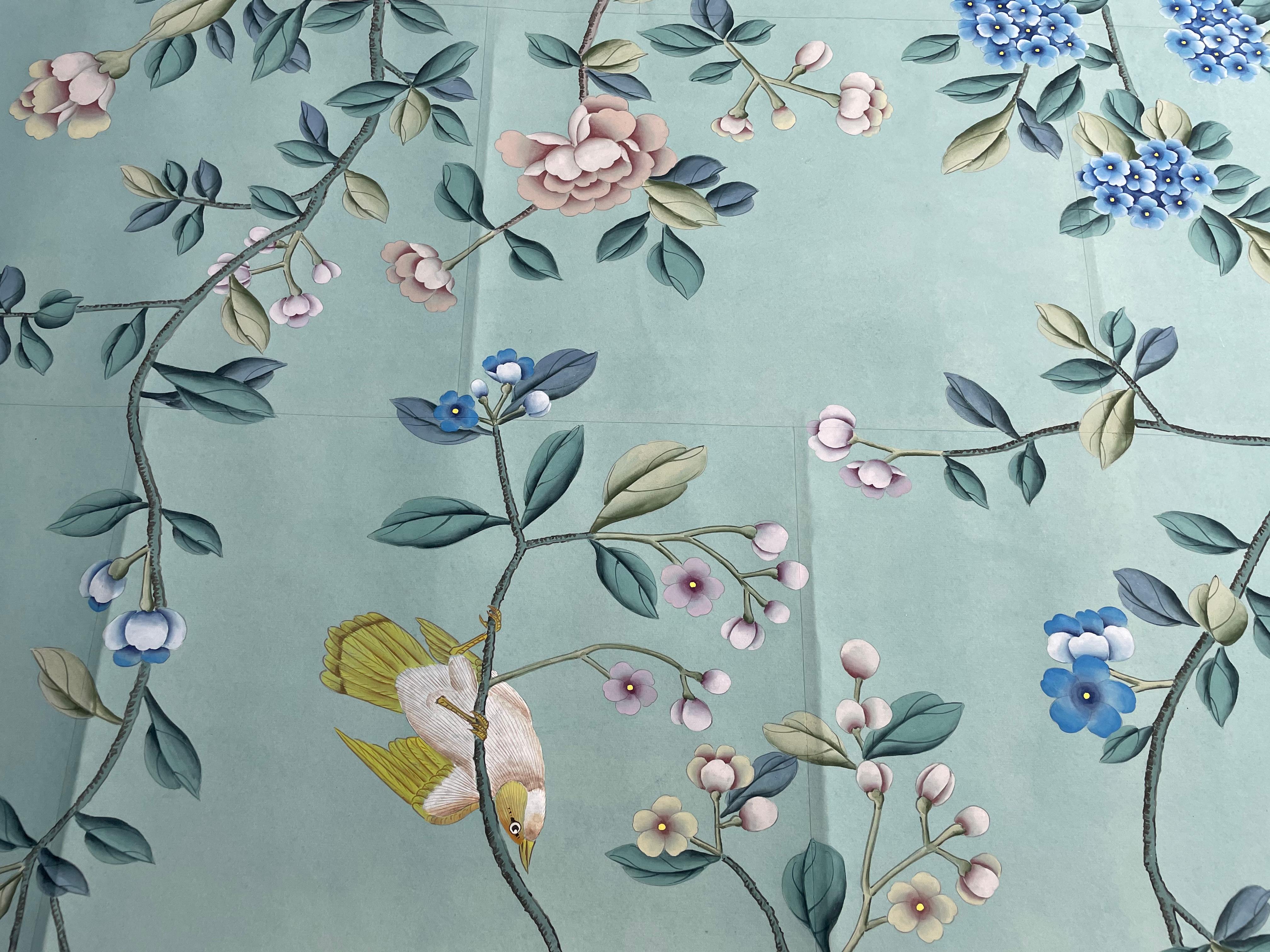 Sample for Chinoiserie Wallpaper Hand Painted Wallpaper on Tea Paper In New Condition In Wuxi, 32