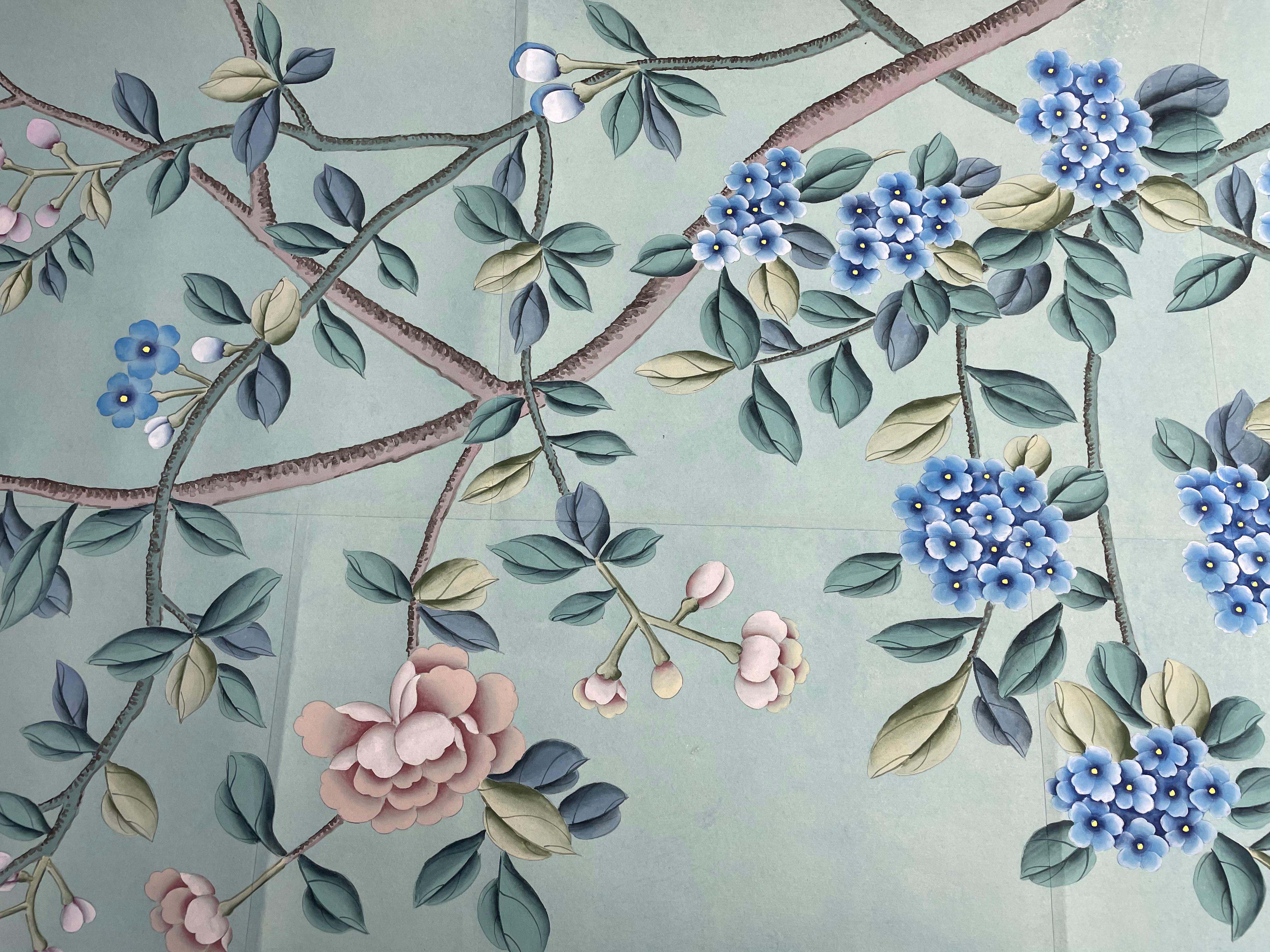 Chinese Sample for Chinoiserie Wallpaper Hand Painted Wallpaper on Tea Paper For Sale