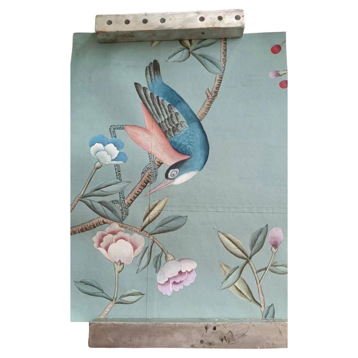 Sample for Chinoiserie Wallpaper Hand Painted Wallpaper on Tea Paper For Sale