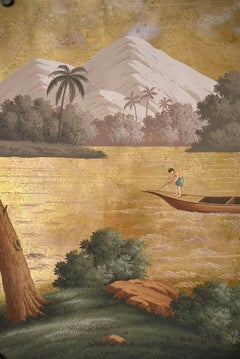 Sample for Panoramic Hand Painted Wallpaper on Antiqued Gold Metallic