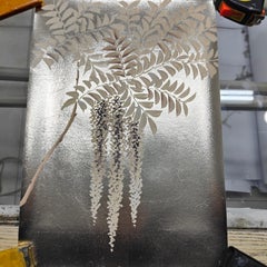 Sample of Wisteria Wallpaper Hand Painted Wallpaper on Champagne Metallic Panel