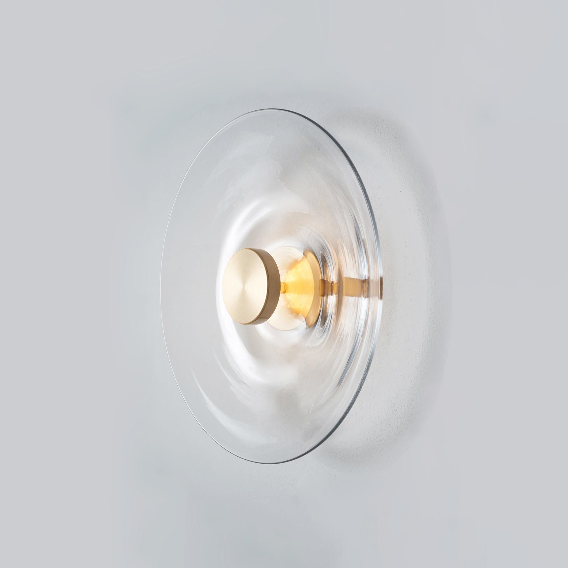 Sample Pair, 'Liquid Clear' Glass and Brass Contemporary Wall Light Sconce For Sale 2