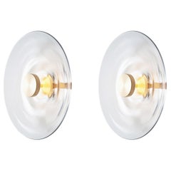 Sample Pair, 'Liquid Clear' Glass and Brass Contemporary Wall Light Sconce