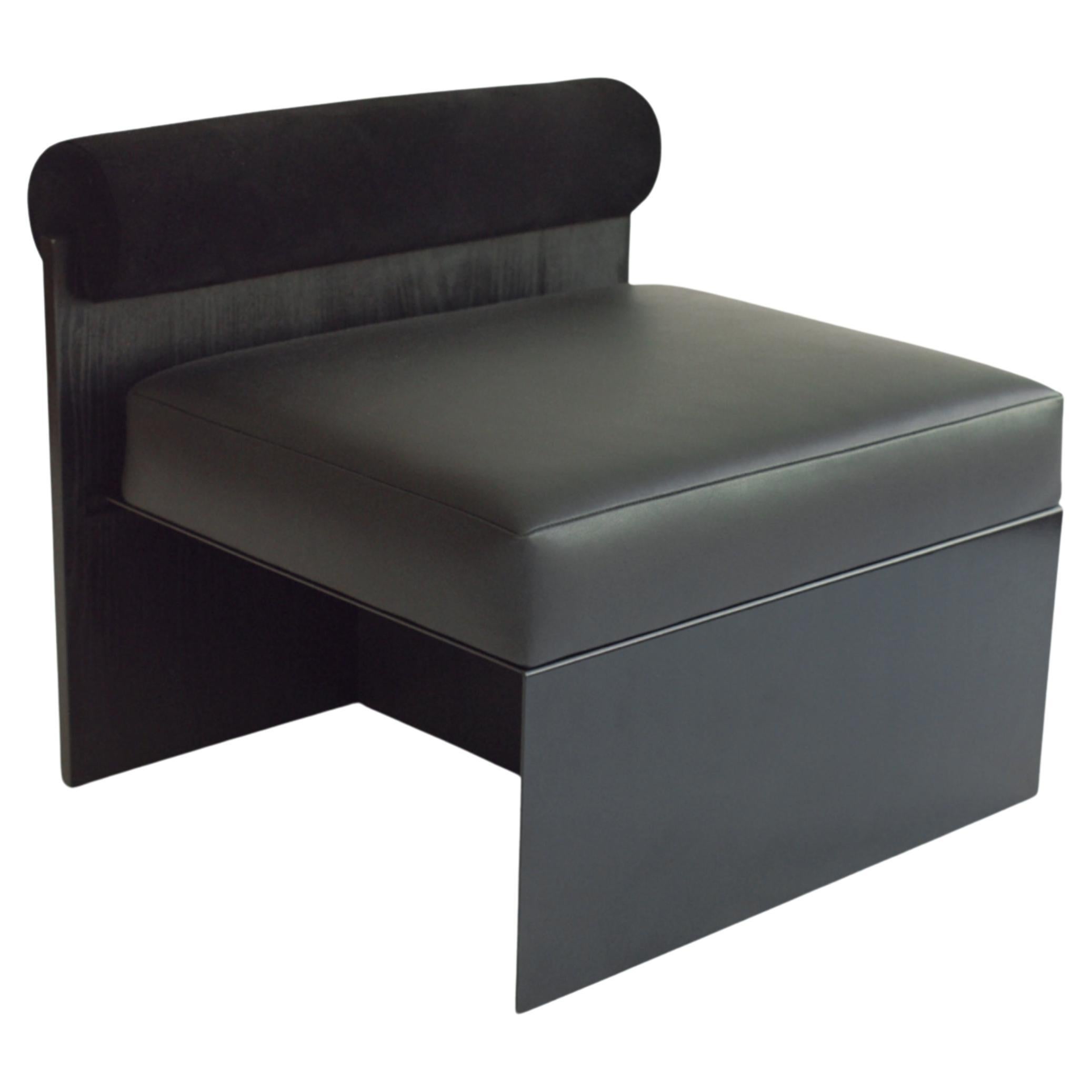 Building Blocks,  Side Chair with Black Leather and Wood Back