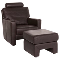 Sample Ring Leather Armchair Includes Stool Brown Dark Brown