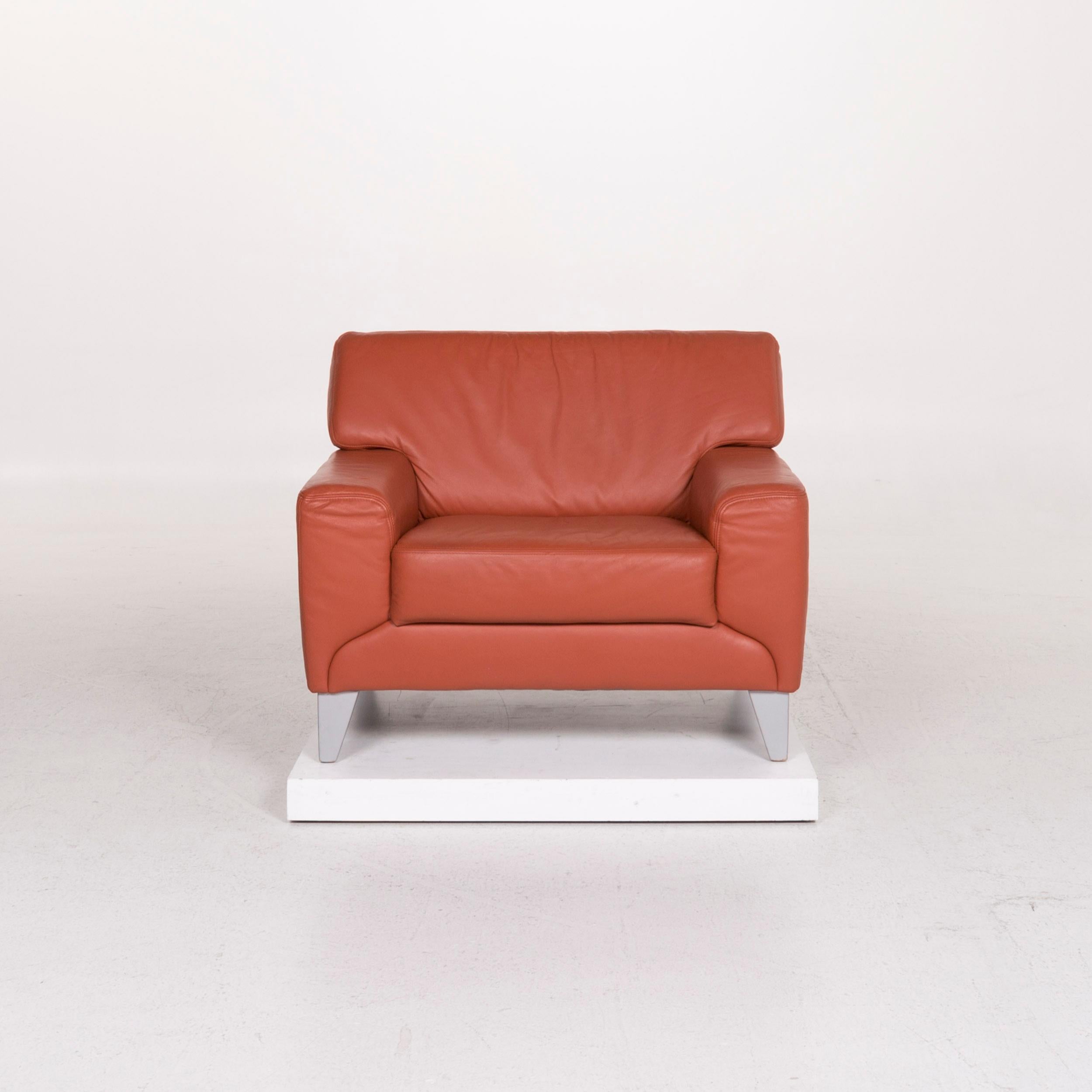 Contemporary Sample Ring Leather Armchair Terracotta
