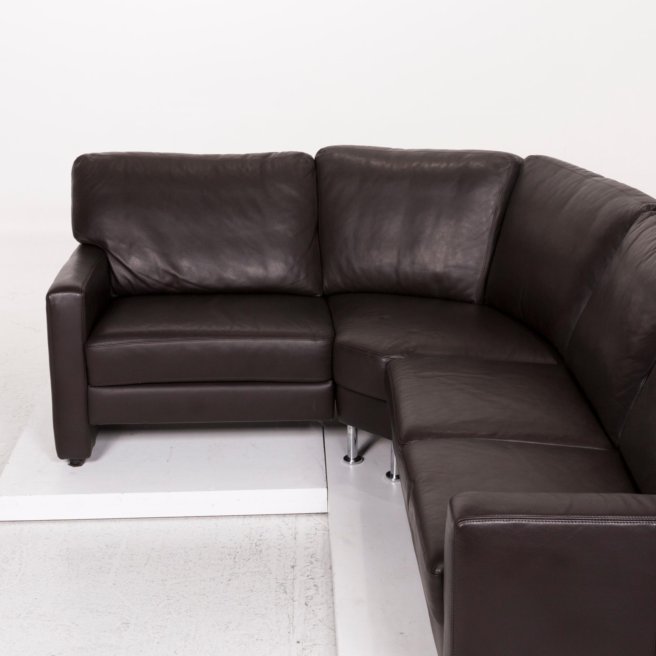 Sample Ring Leather Corner Sofa Brown Dark Brown Sofa Couch In Good Condition For Sale In Cologne, DE