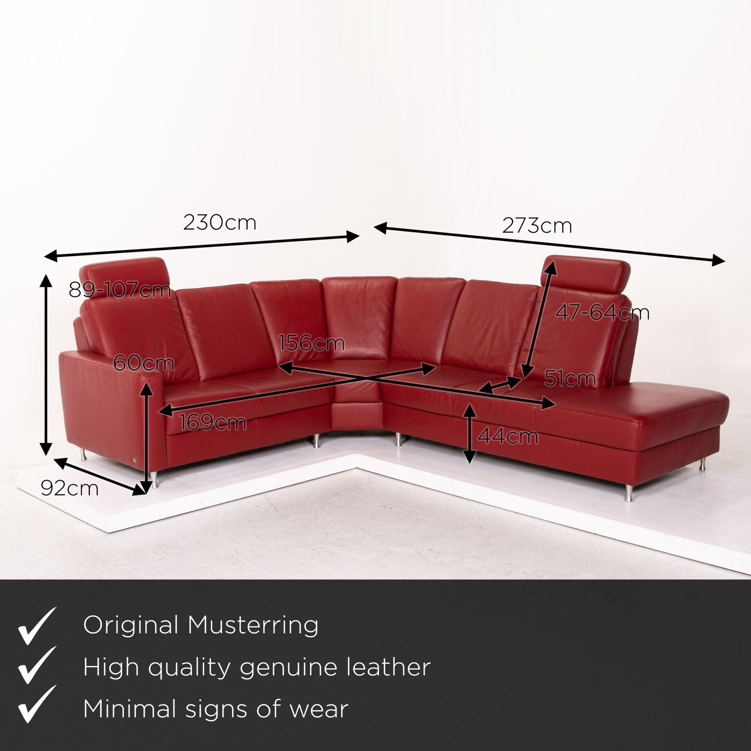 We present to you a Sample ring leather corner sofa red dark red sofa function couch.
 

 Product measurements in centimeters:
 

Depth 92
Width 230
Height 89
Seat height 44
Rest height 60
Seat depth 51
Seat width 169
Back height 47.
 