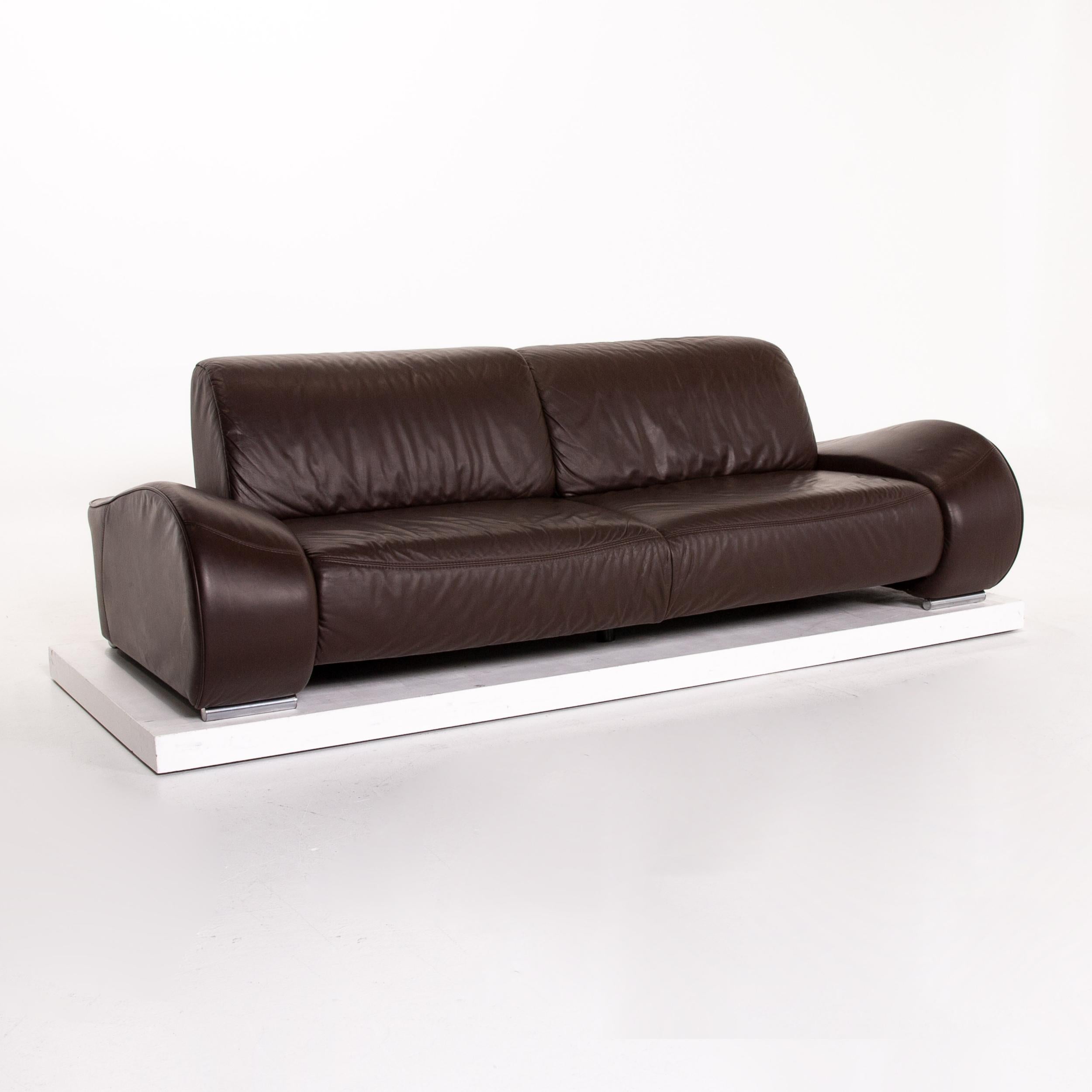 Sample Ring Leather Sofa Brown Dark Brown Three-Seat Couch 7