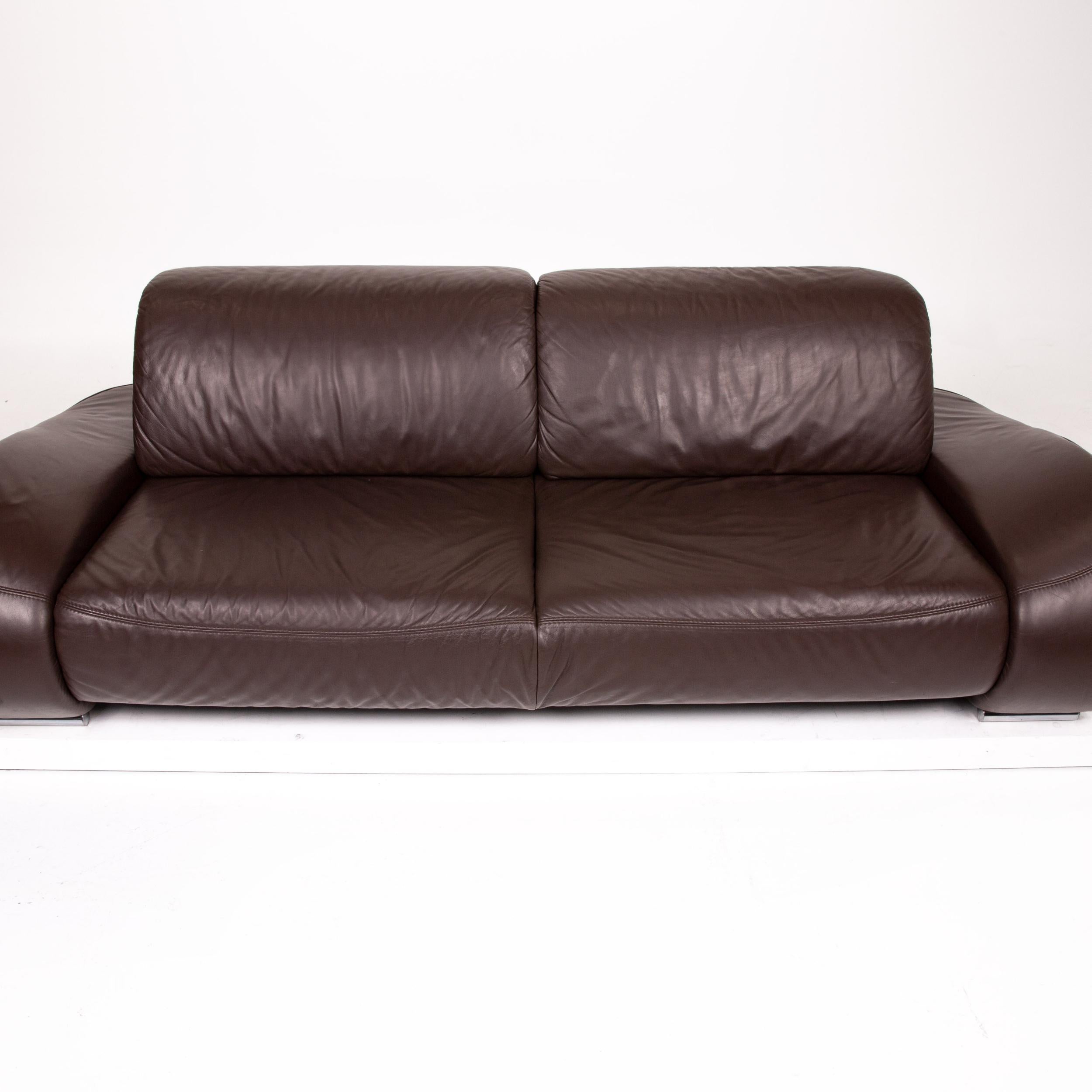 Sample Ring Leather Sofa Brown Dark Brown Three-Seat Couch 8