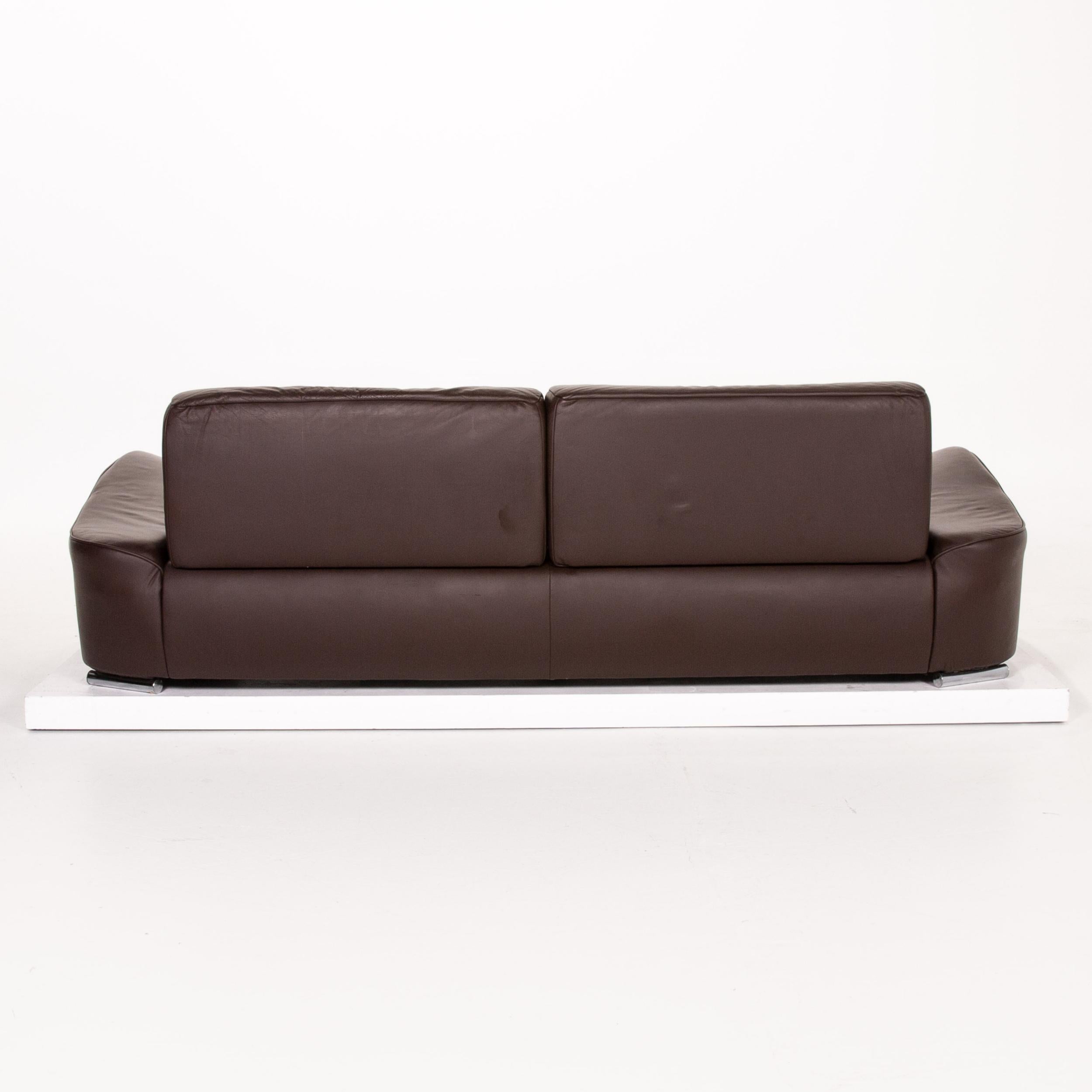 Sample Ring Leather Sofa Brown Dark Brown Three-Seat Couch 10