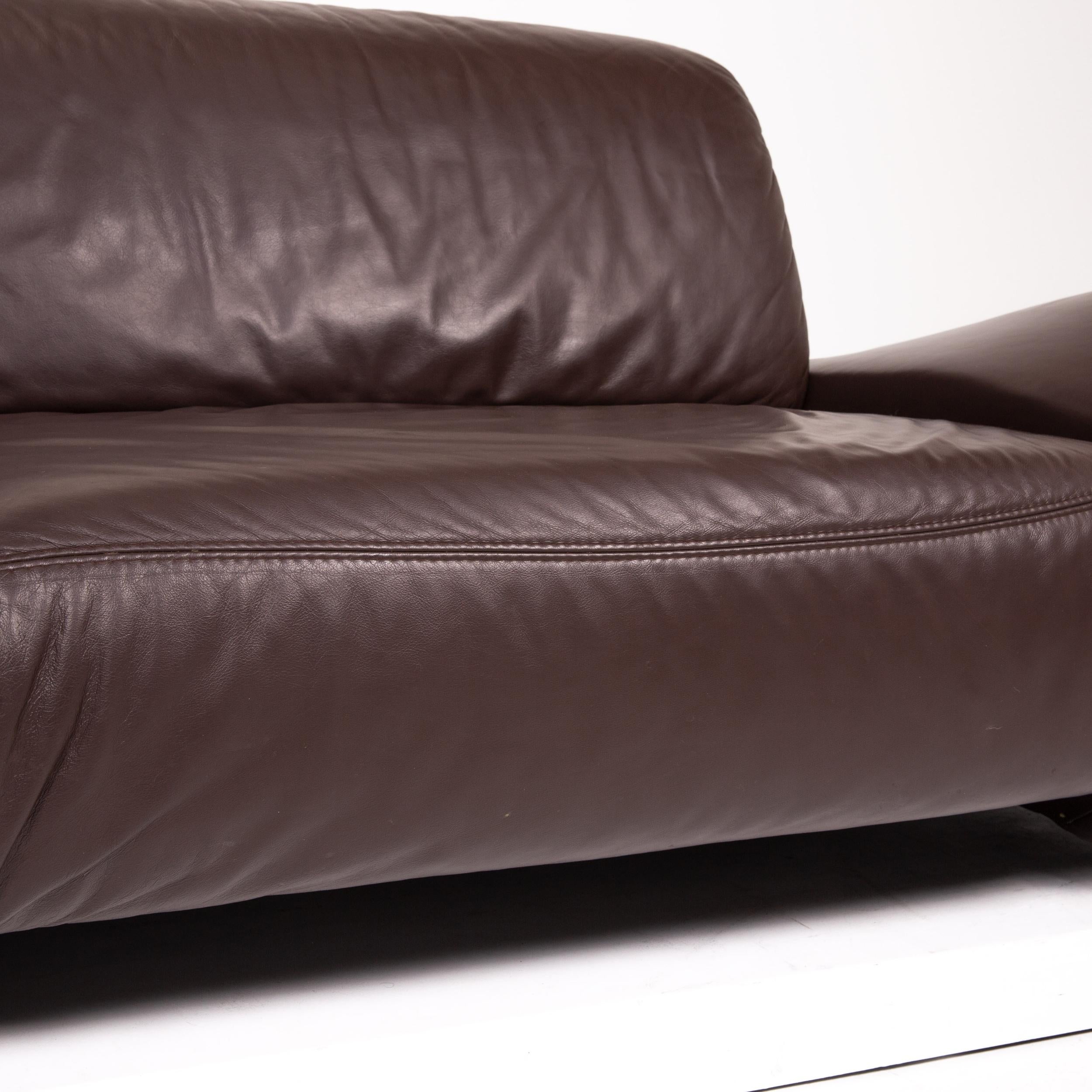 European Sample Ring Leather Sofa Brown Dark Brown Three-Seat Couch