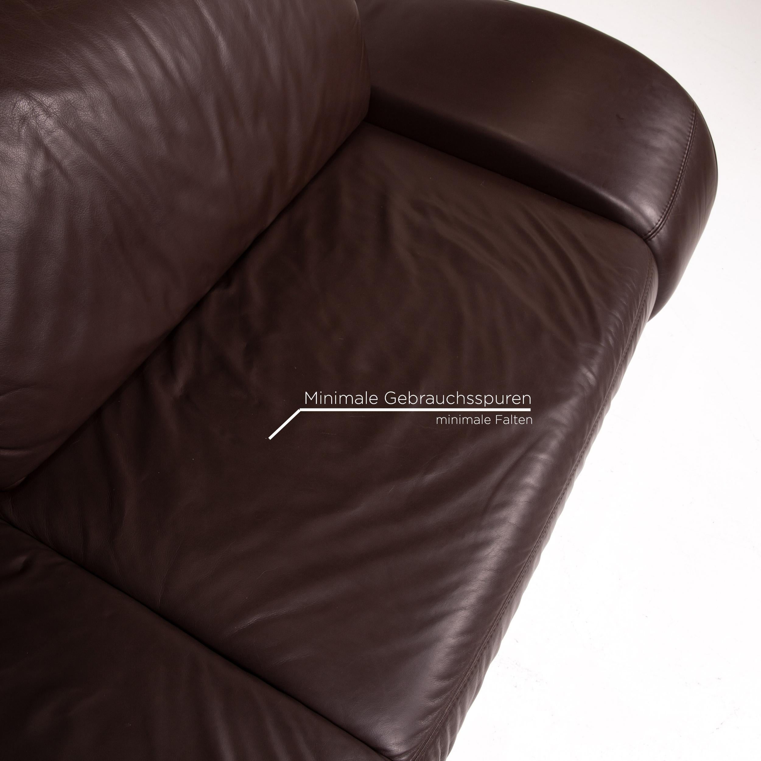 Sample Ring Leather Sofa Brown Dark Brown Three-Seat Couch In Good Condition In Cologne, DE