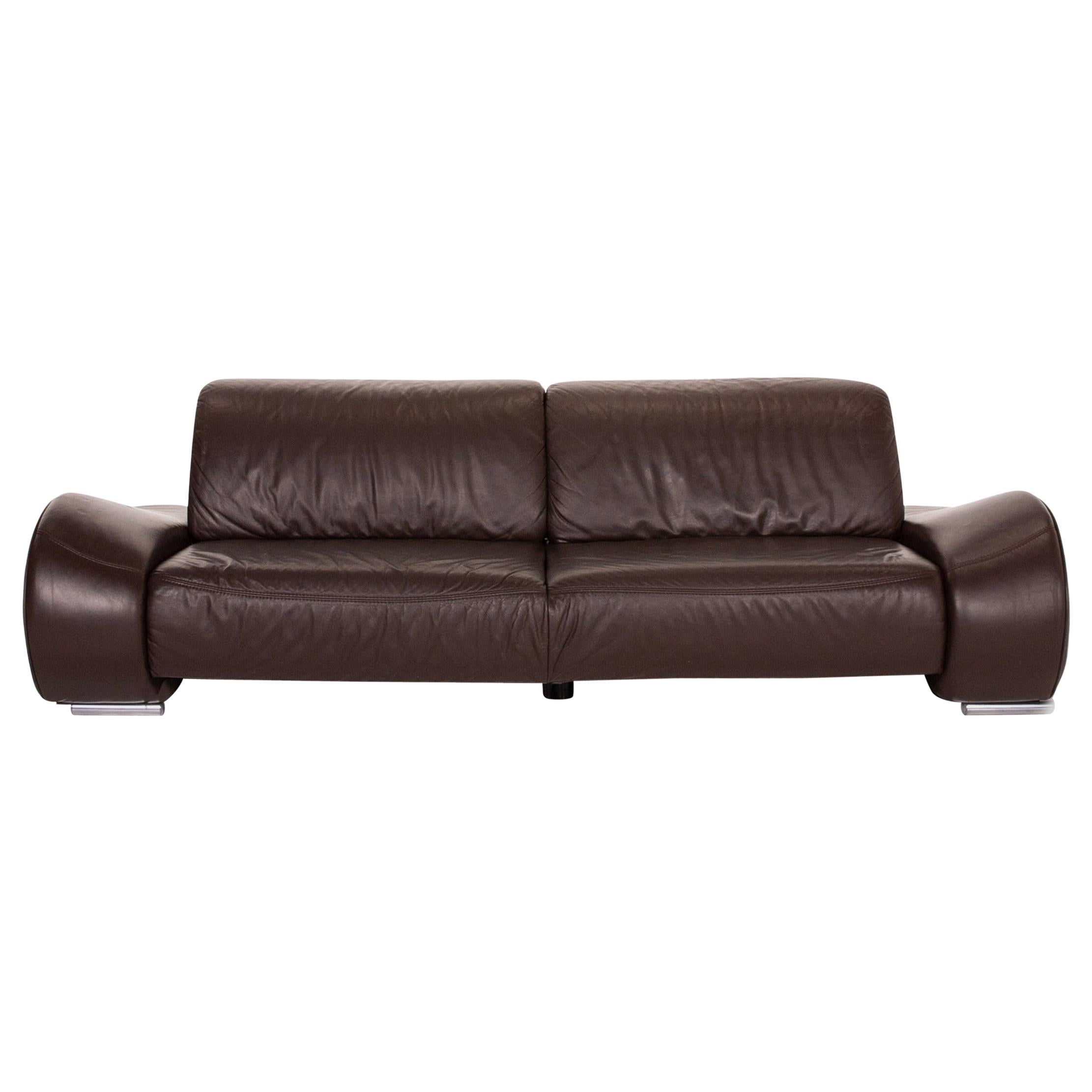 Sample Ring Leather Sofa Brown Dark Brown Three-Seat Couch