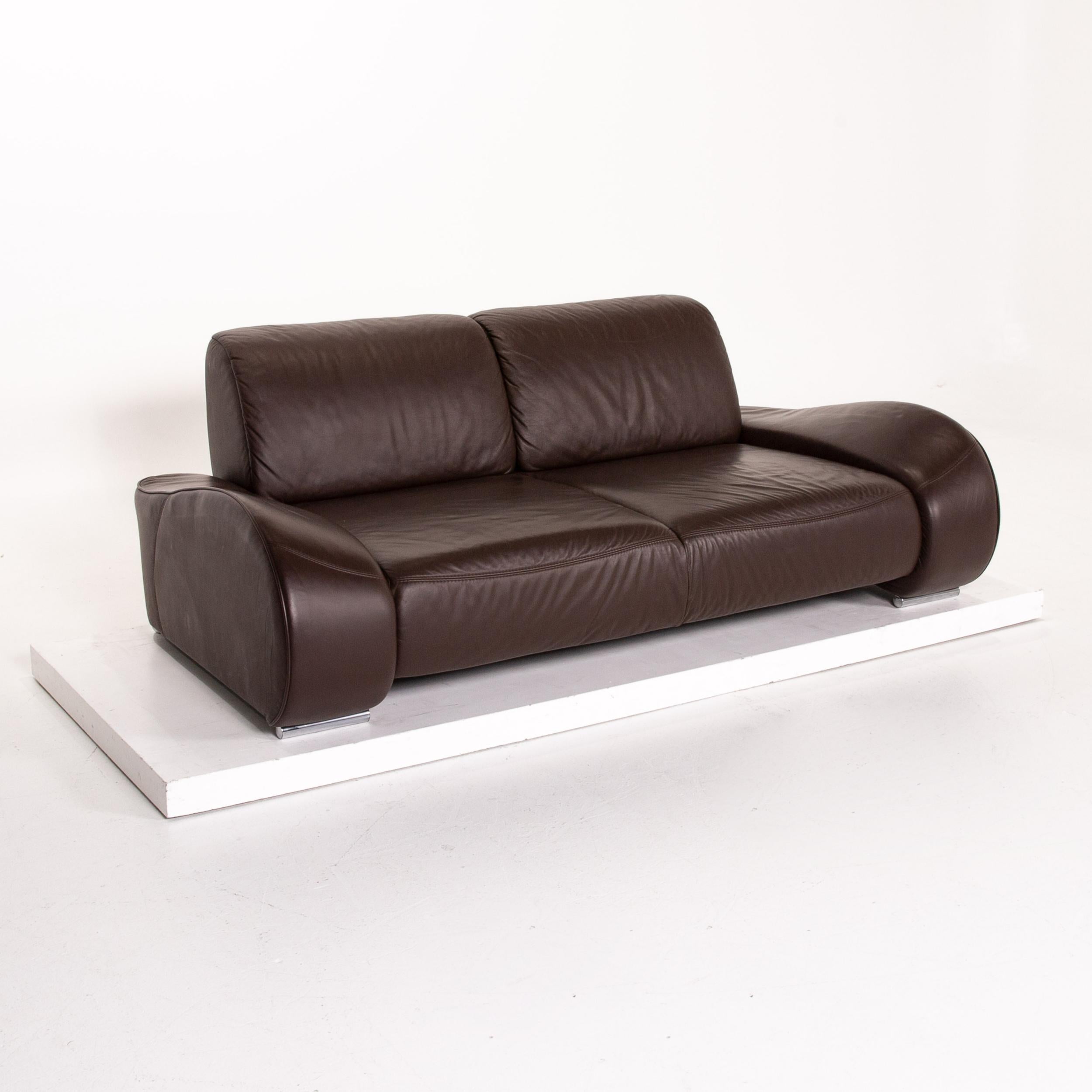 Sample Ring Leather Sofa Brown Dark Brown Two-Seat Couch For Sale 3