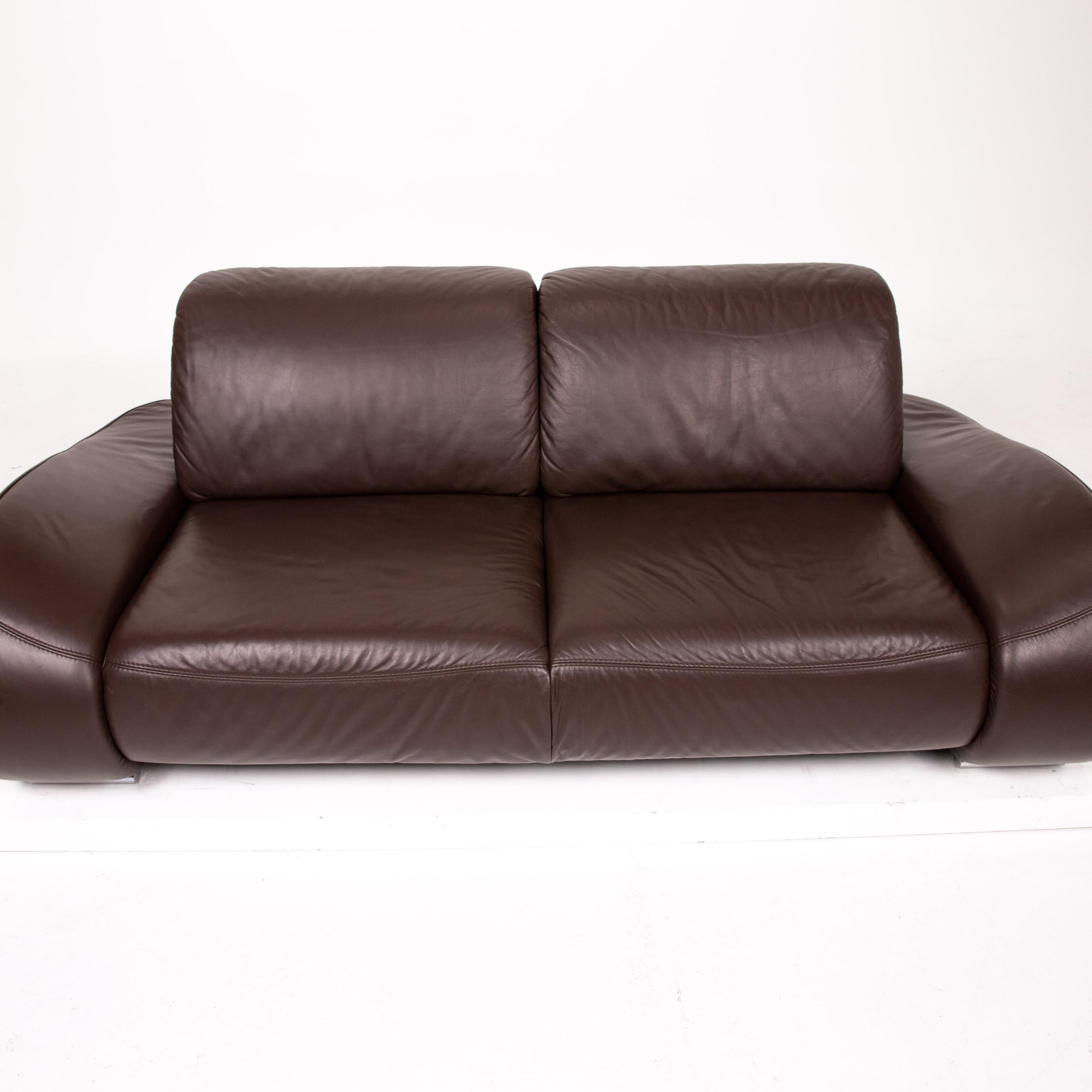 Sample Ring Leather Sofa Brown Dark Brown Two-Seat Couch For Sale 4