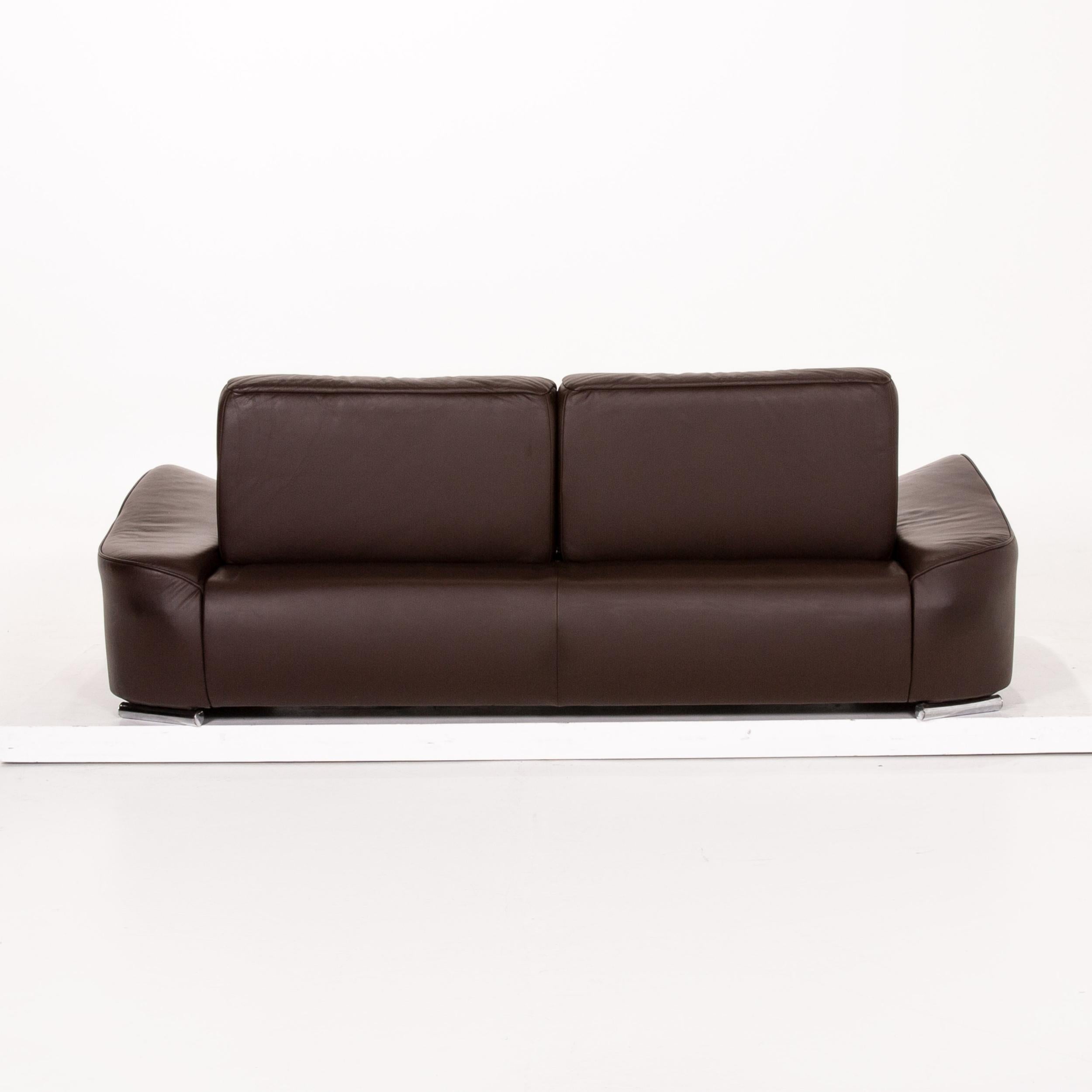 Sample Ring Leather Sofa Brown Dark Brown Two-Seat Couch For Sale 6