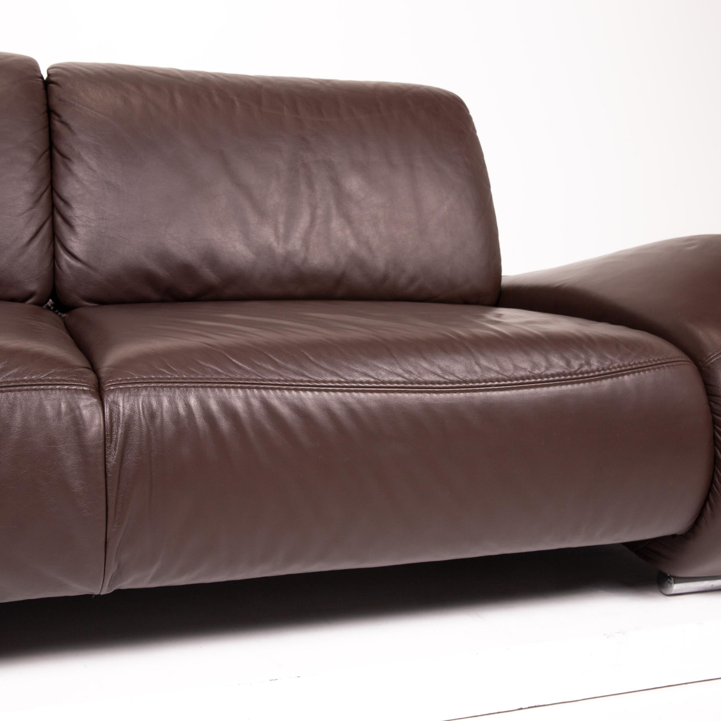 Modern Sample Ring Leather Sofa Brown Dark Brown Two-Seat Couch For Sale