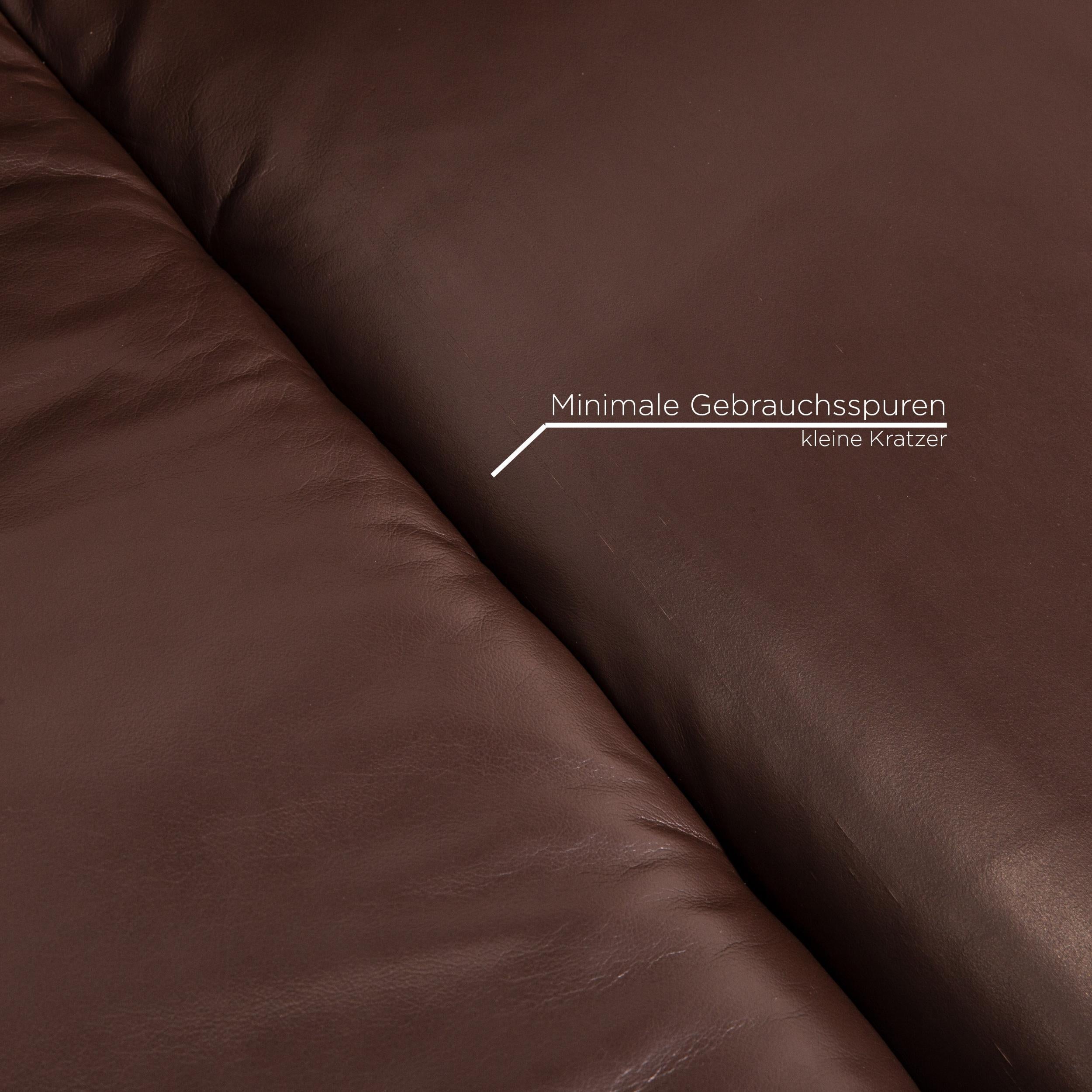 Sample Ring Leather Sofa Brown Dark Brown Two-Seat Couch For Sale 1