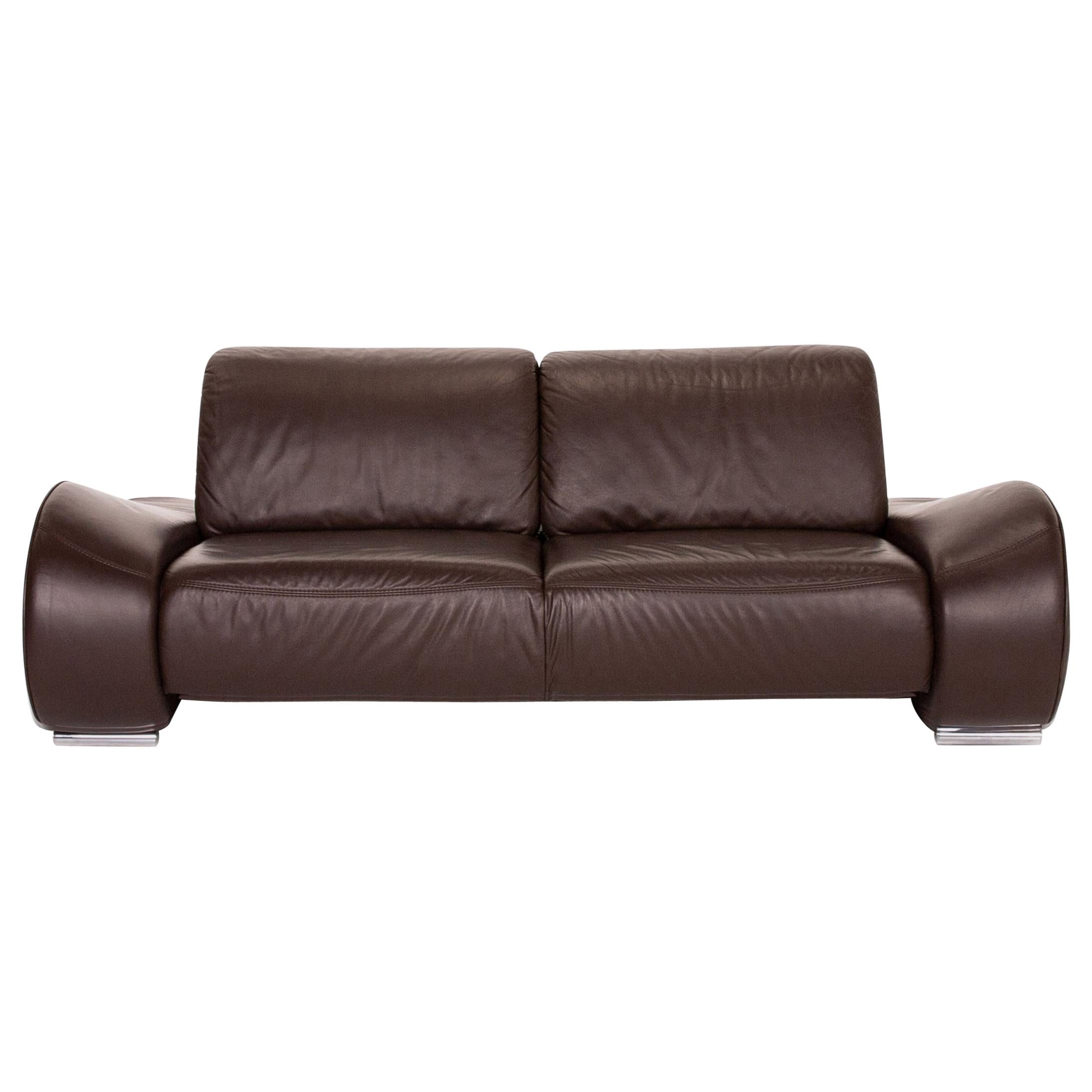 Sample Ring Leather Sofa Brown Dark Brown Two-Seat Couch For Sale
