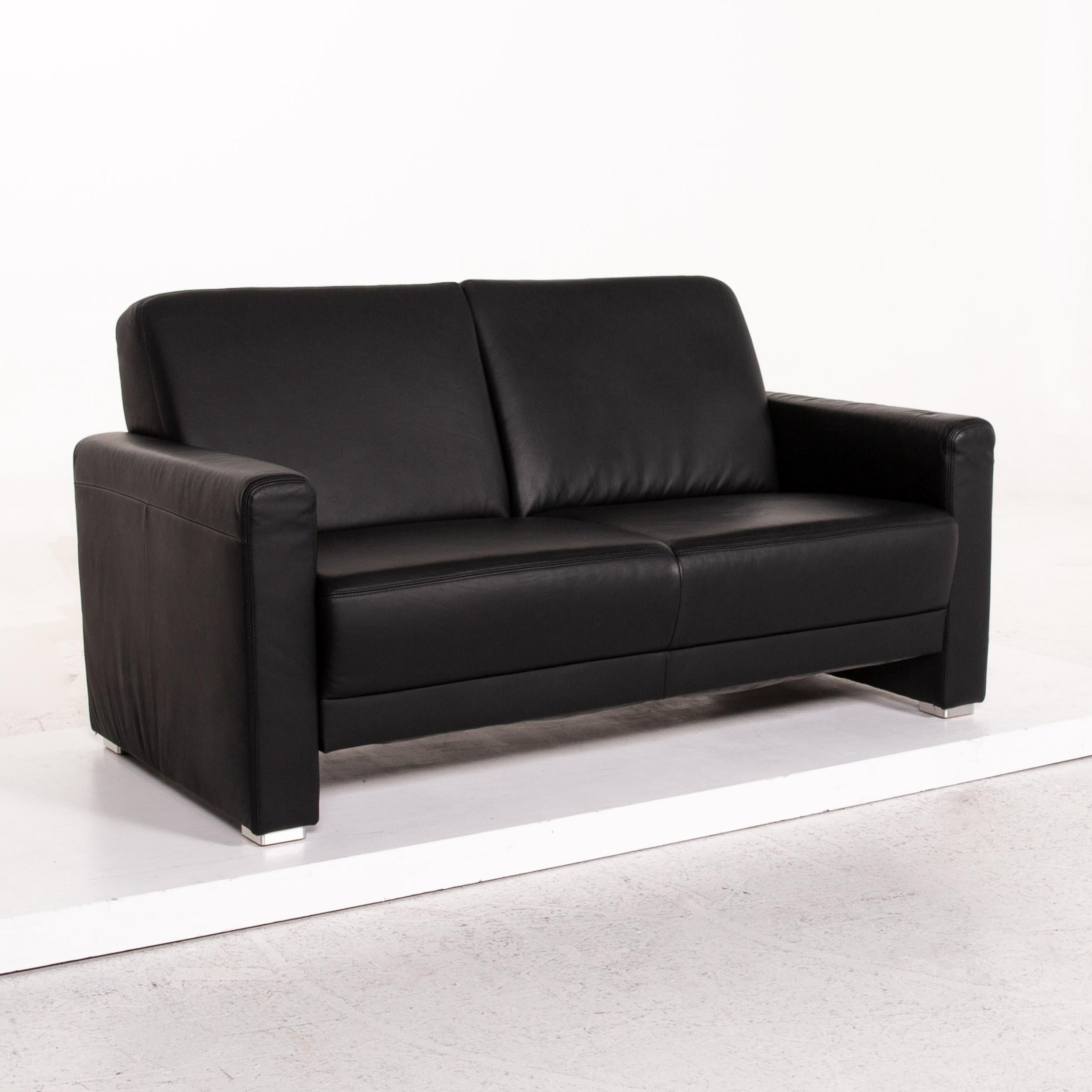 Sample Ring Leather Sofa Set Black 1 Three-Seat 1 Two-Seat Couch For Sale 1