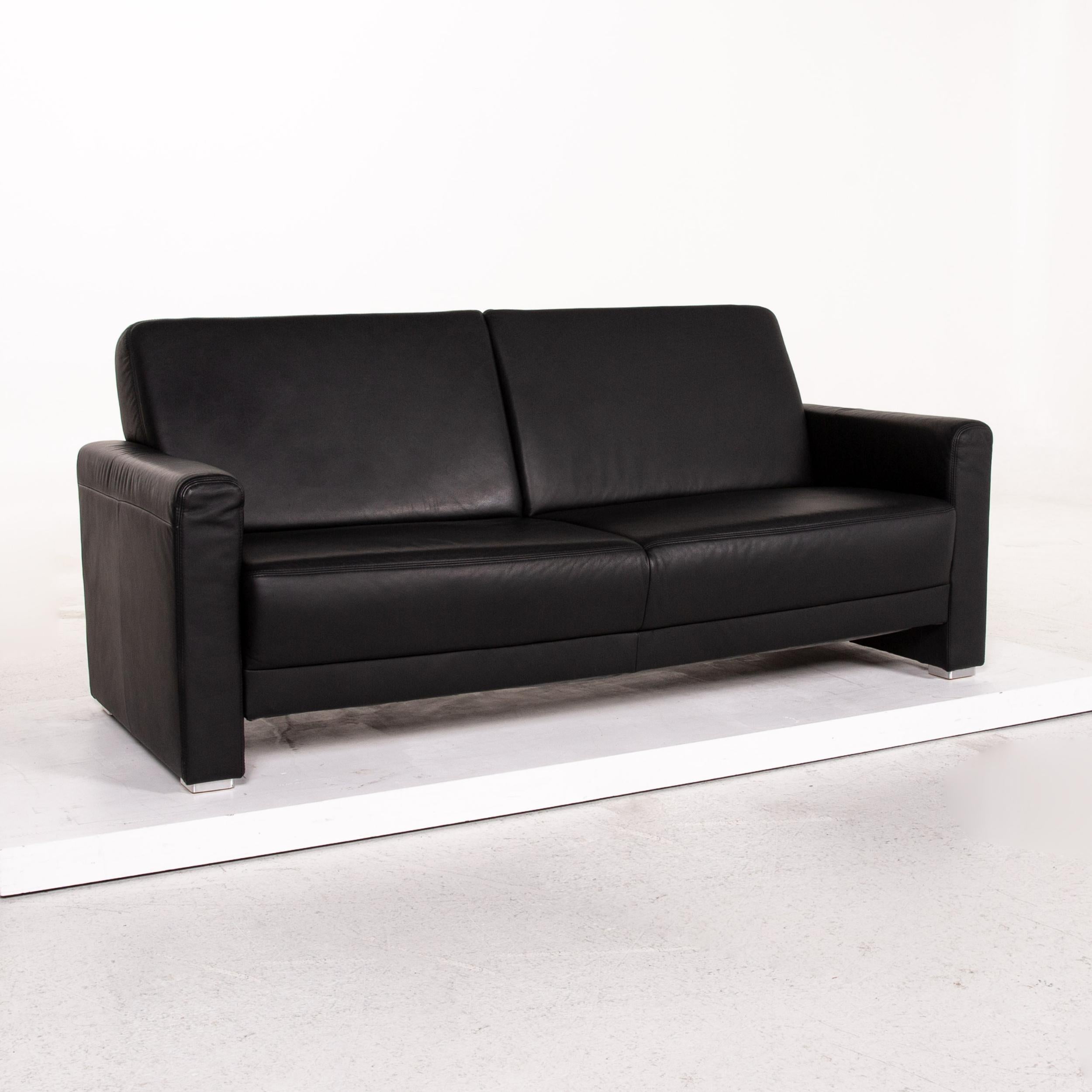 Sample Ring Leather Sofa Set Black 1 Three-Seat 1 Two-Seat Couch For Sale 2