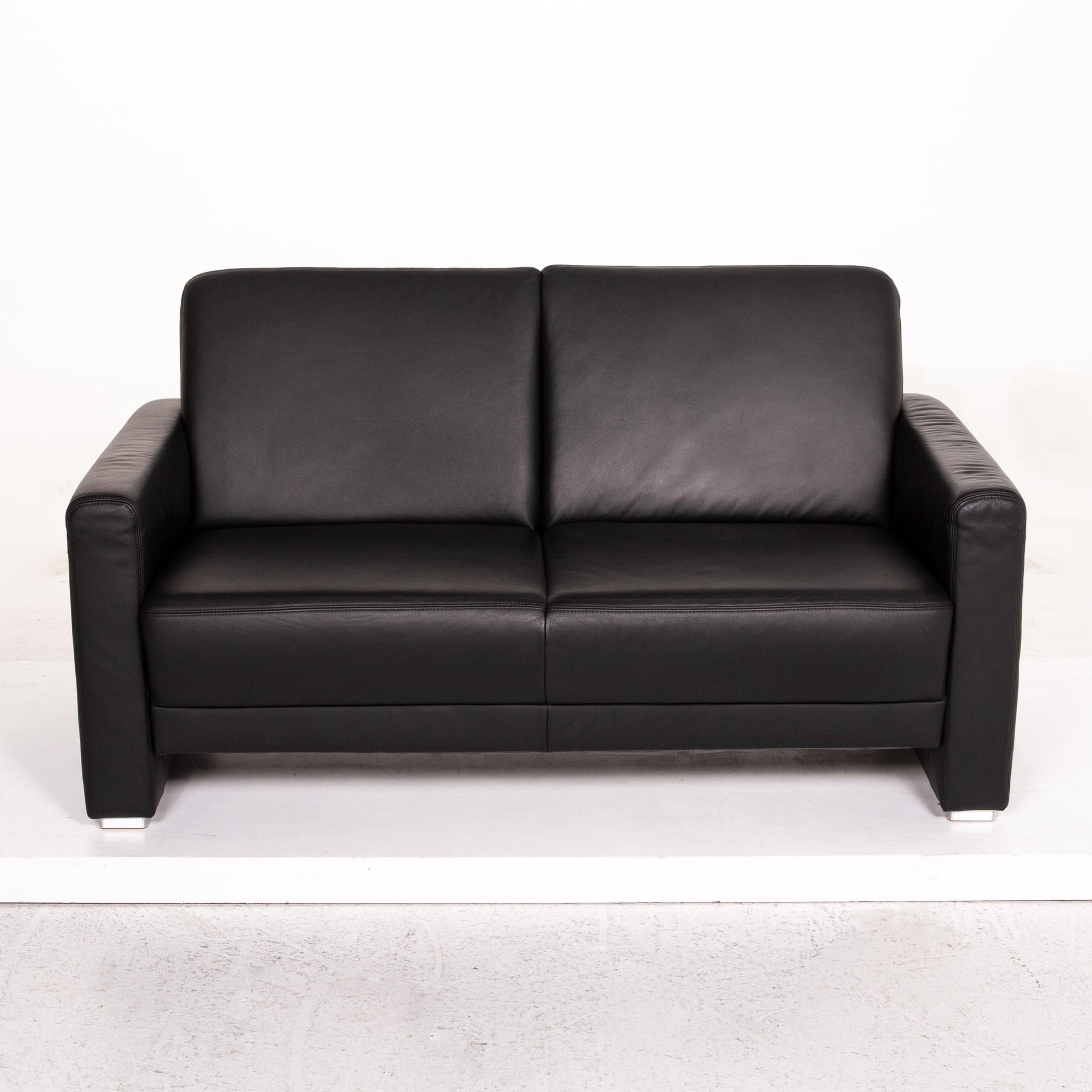 Sample Ring Leather Sofa Set Black 1 Three-Seat 1 Two-Seat Couch For Sale 3