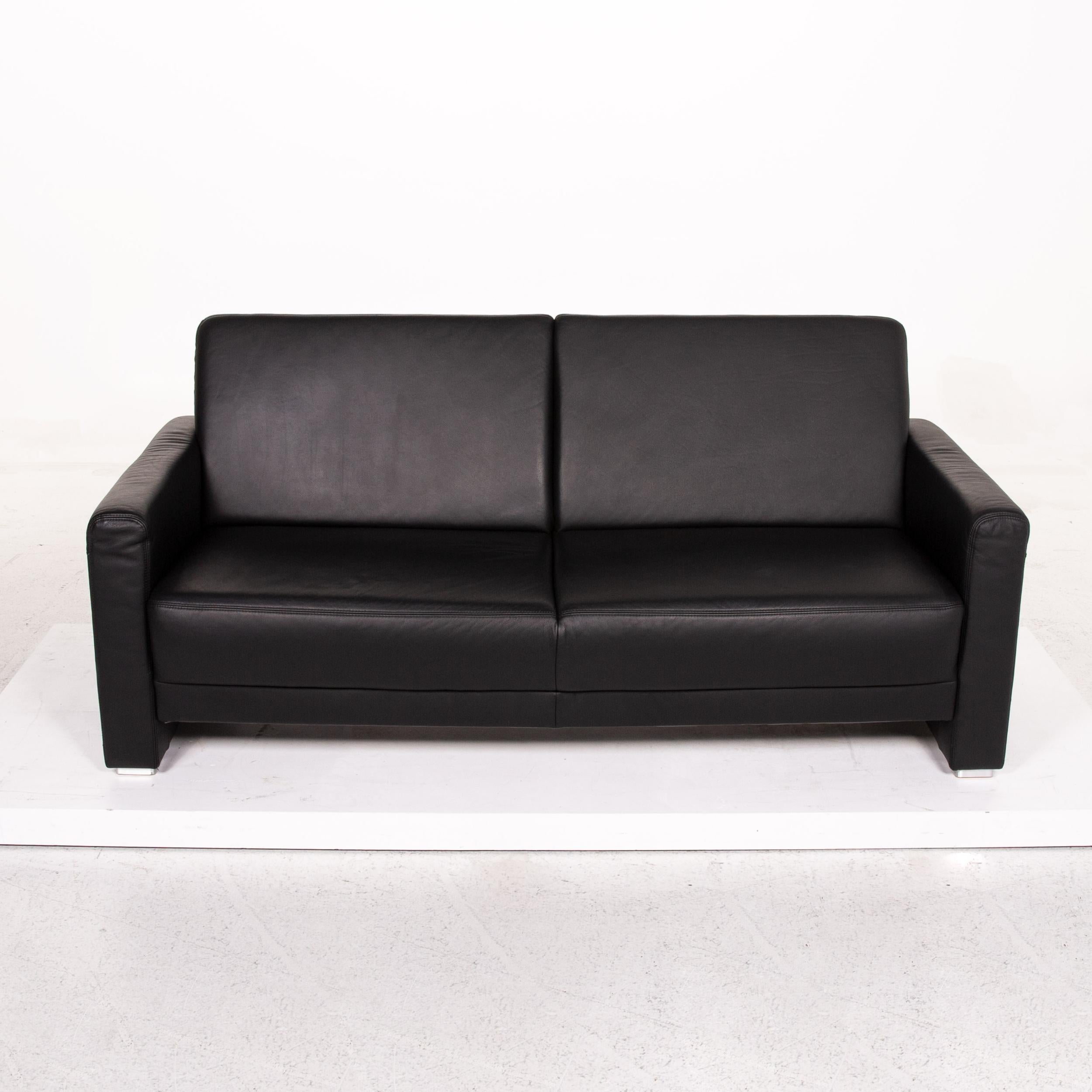 Sample Ring Leather Sofa Set Black 1 Three-Seat 1 Two-Seat Couch For Sale 4